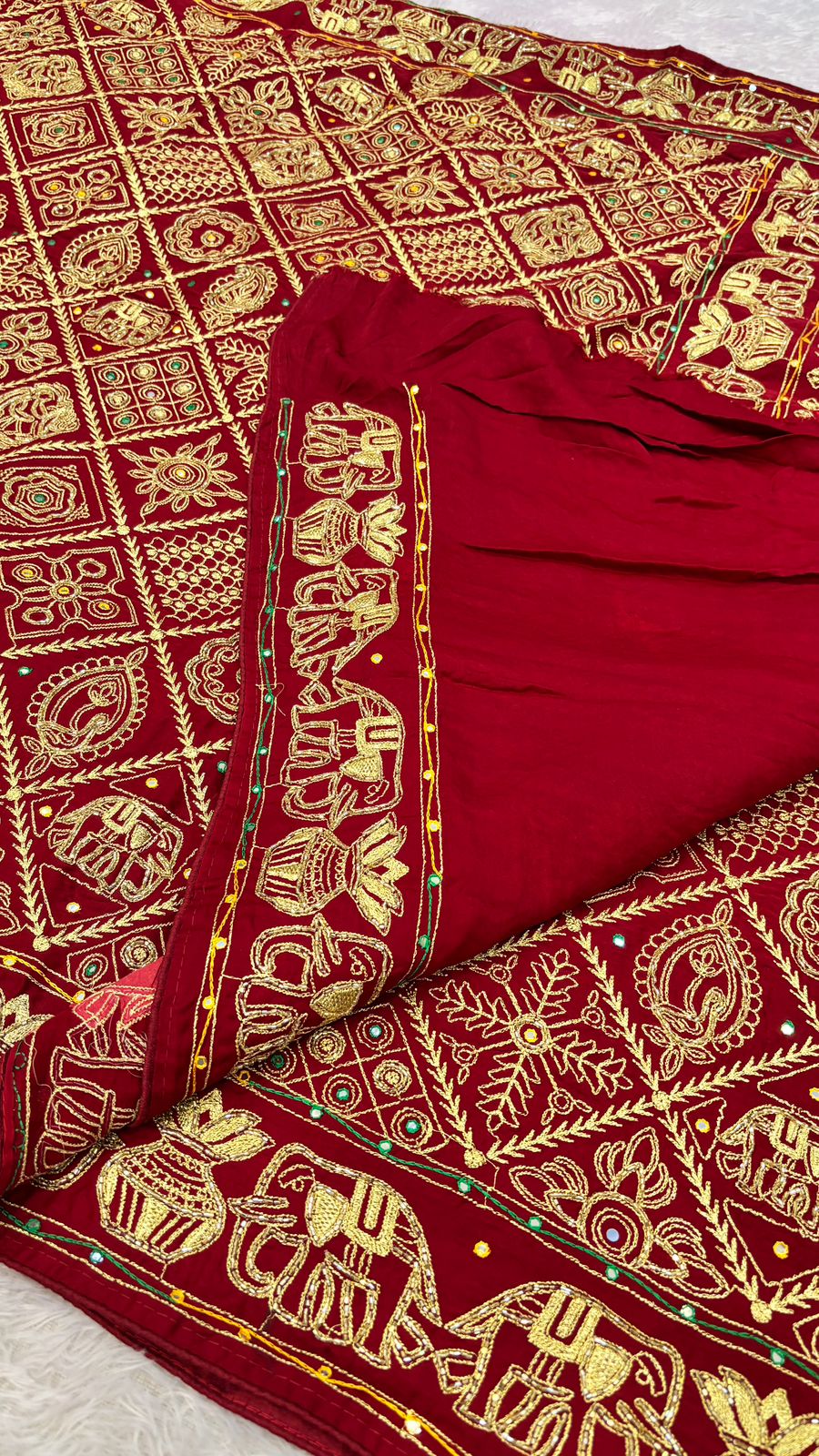 Pure Gaji Silk, Royal Vintage Gharchola Saree (Maroon)