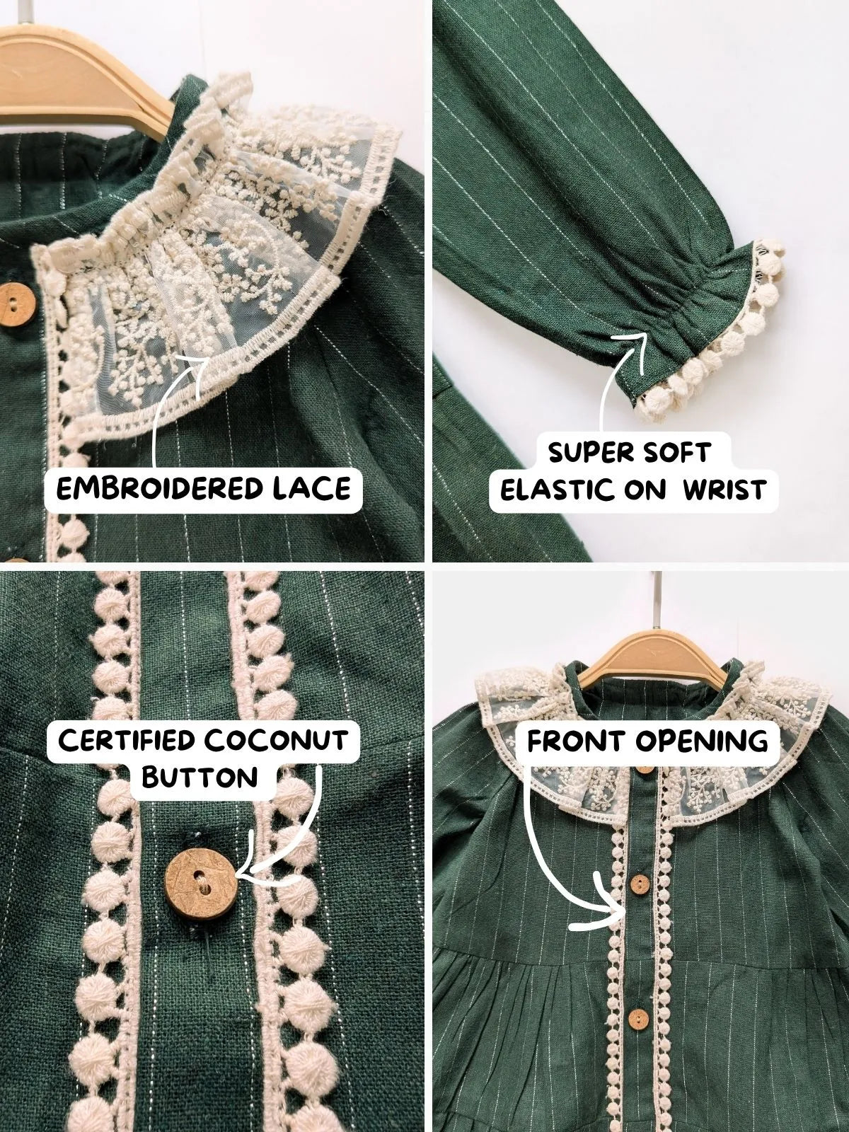 Green Bohemian Baby Collar Frock