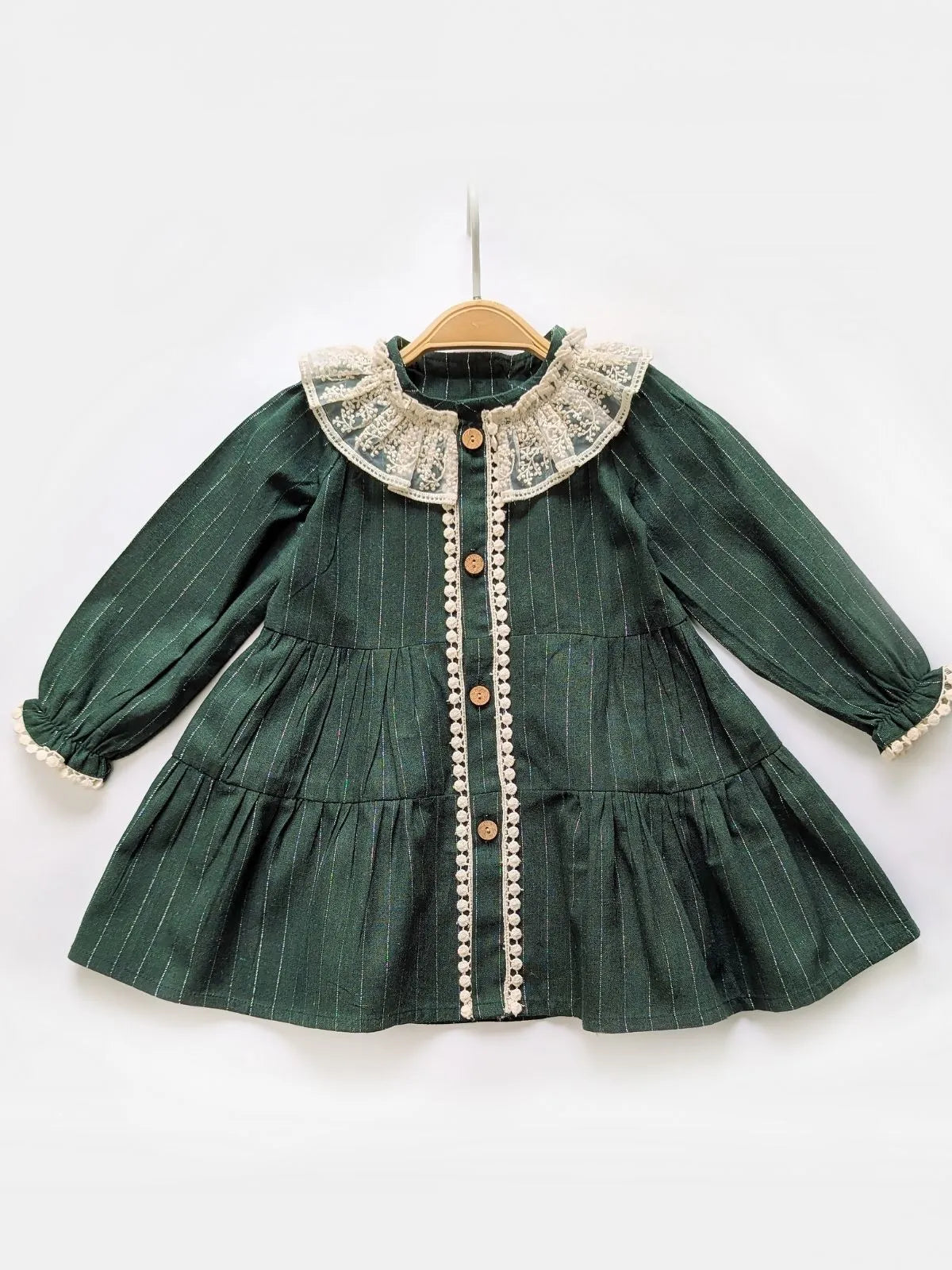 Green Bohemian Baby Collar Frock