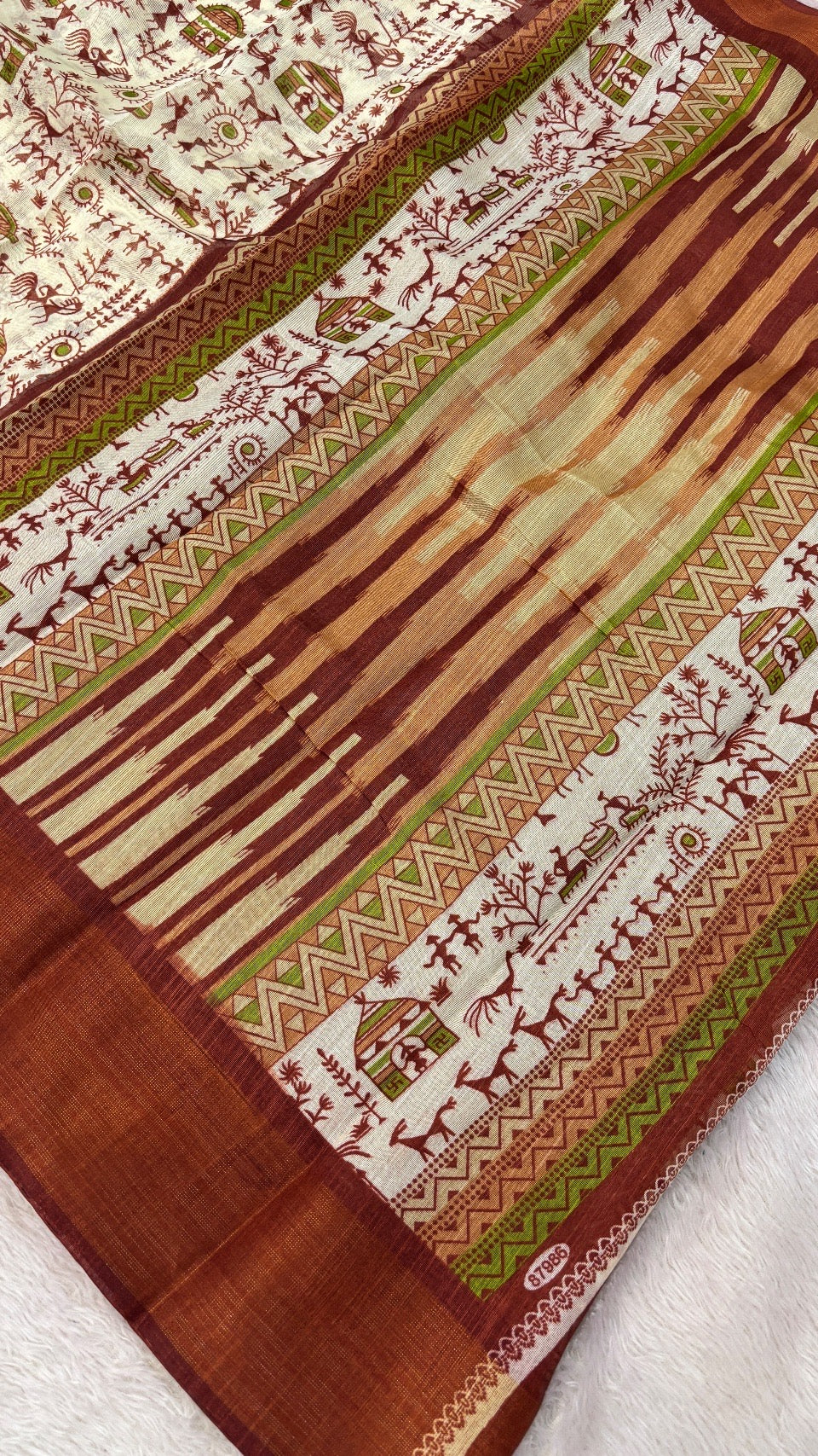 SUMMER SALE Warli Print Cotten Saree (Maroon)