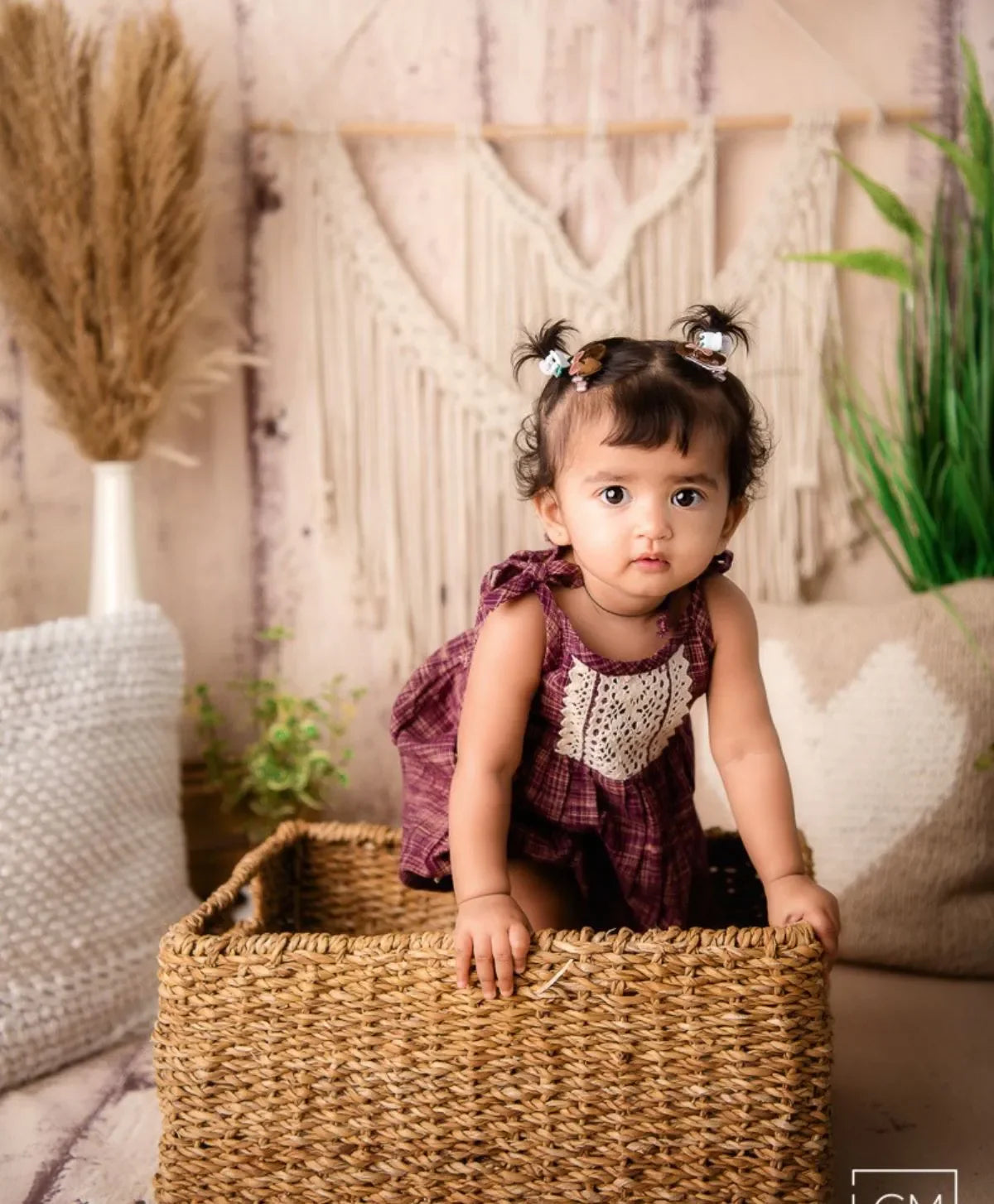 Halemons 100% Cotton Romper with Crochet Lace - Easy Diaper Change - Wine