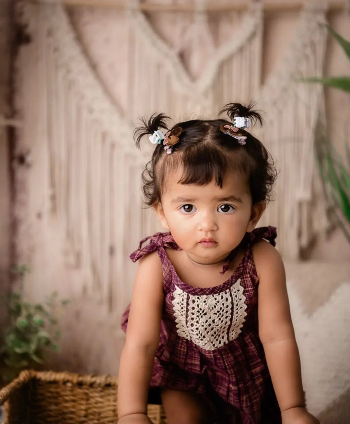 Halemons 100% Cotton Romper with Crochet Lace - Easy Diaper Change - Wine