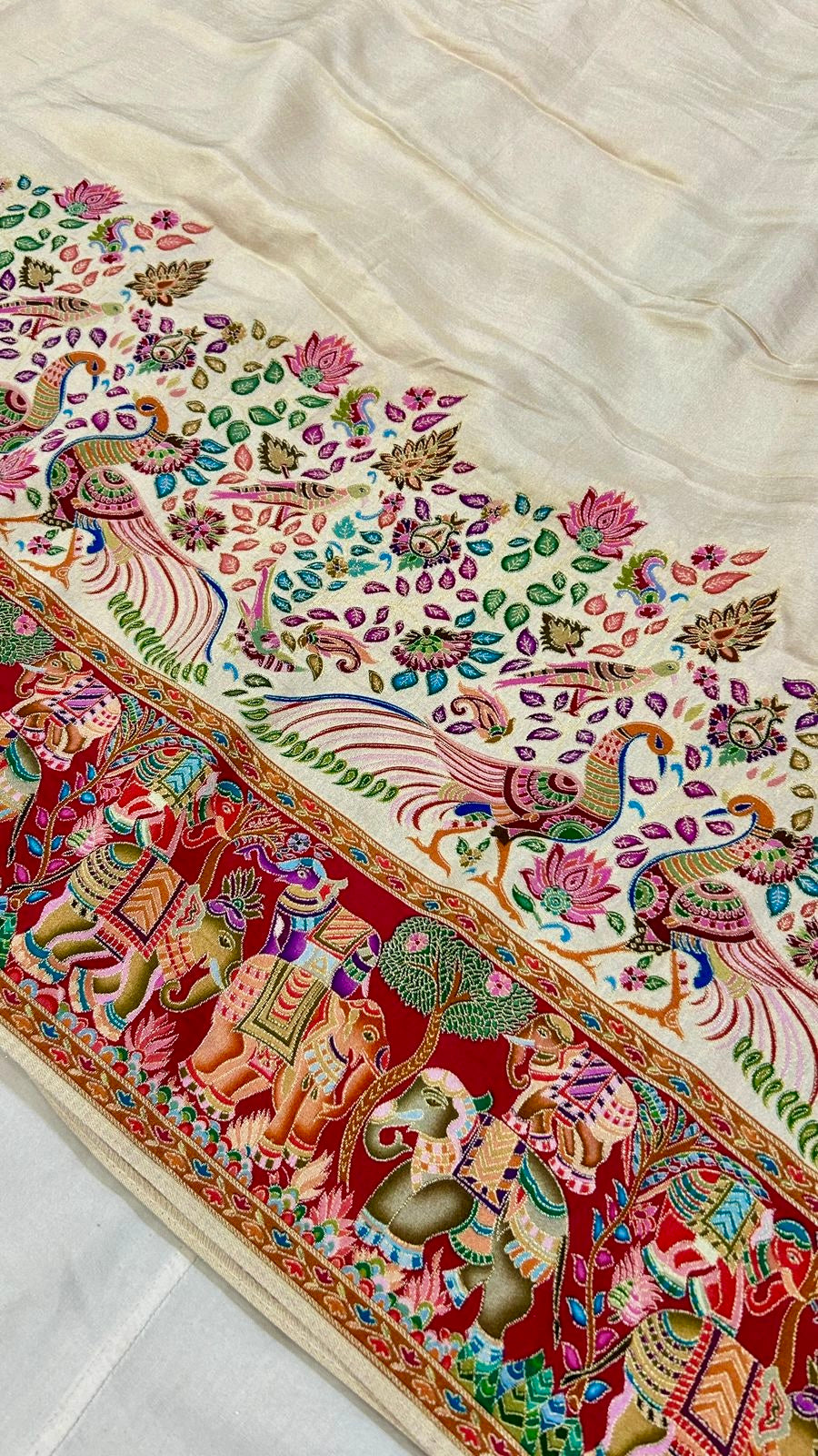 Pure Hand Weaving Kalamkari Saree (Cream Gala)