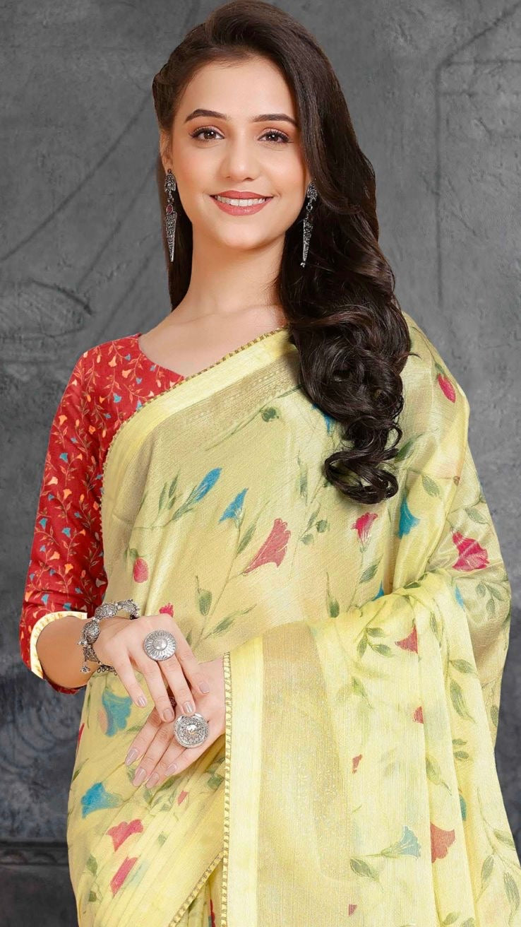 Premium Brasso Saree (Lemon)