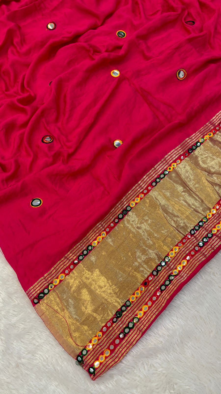 Semi Mirror Work Duppta With Lagadi Patta New - Rani