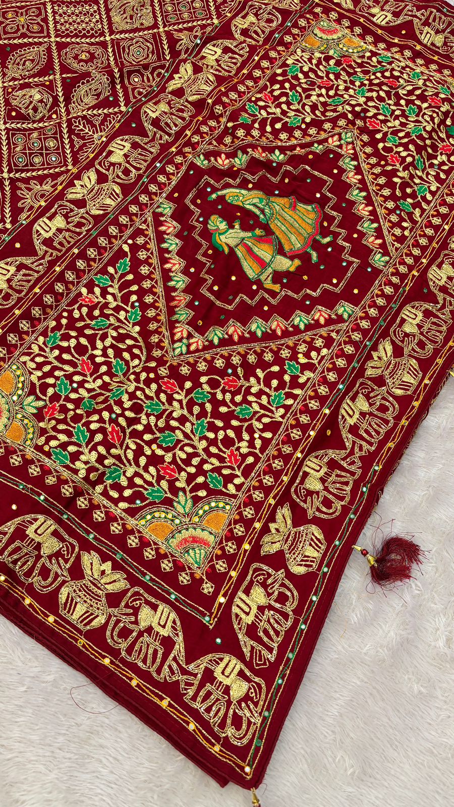 Pure Gaji Silk, Royal Vintage Gharchola Saree (Maroon)