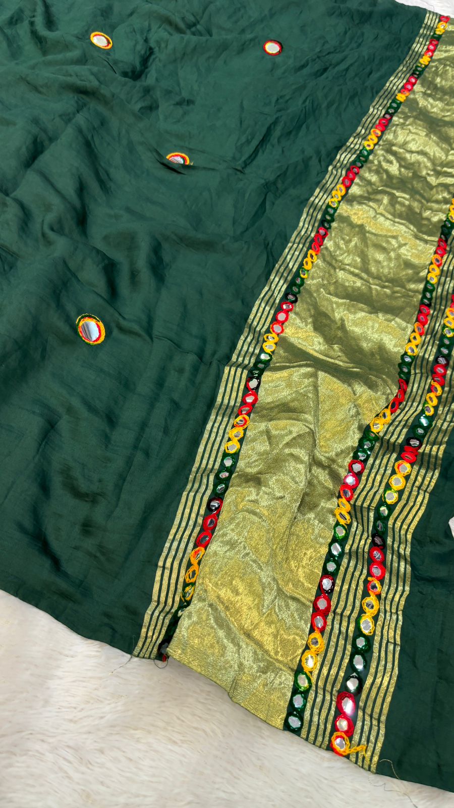 Semi Mirror Work Duppta With Lagadi Patta New - Green