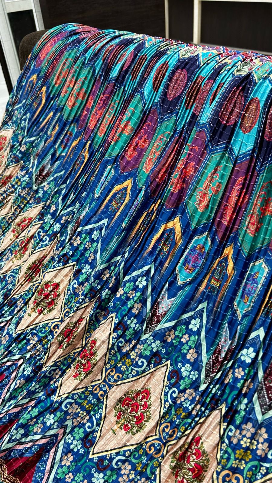 Hexagonal Blue Digital Lehanga Choli