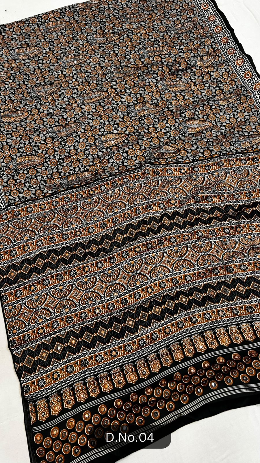 Pure Ajrakh Saree With Mirror Work D.No.04