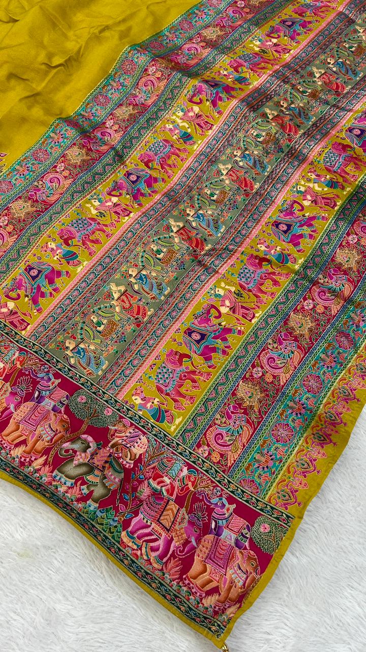 Pure Hand Weaving Kalamkari Saree (Gold Gala)