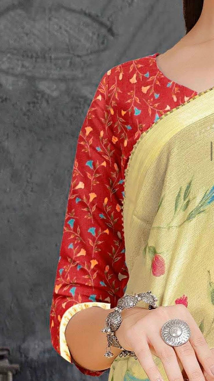 Premium Brasso Saree (Lemon)