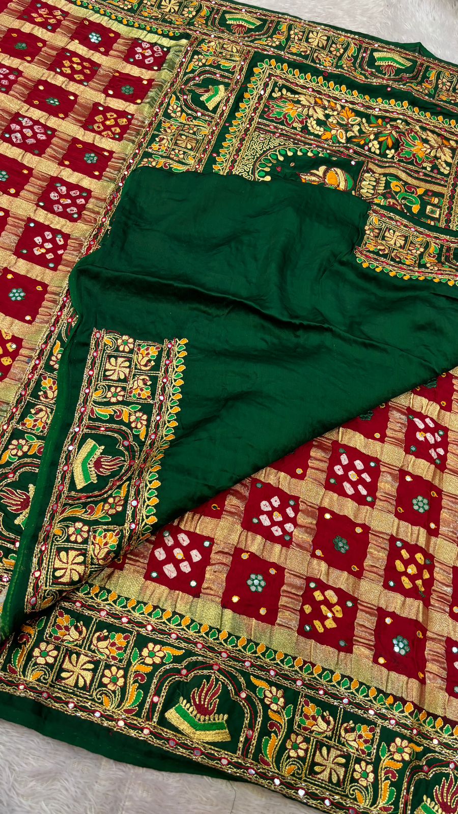 Traditional Gharchola Saree (845 Green Maroon)