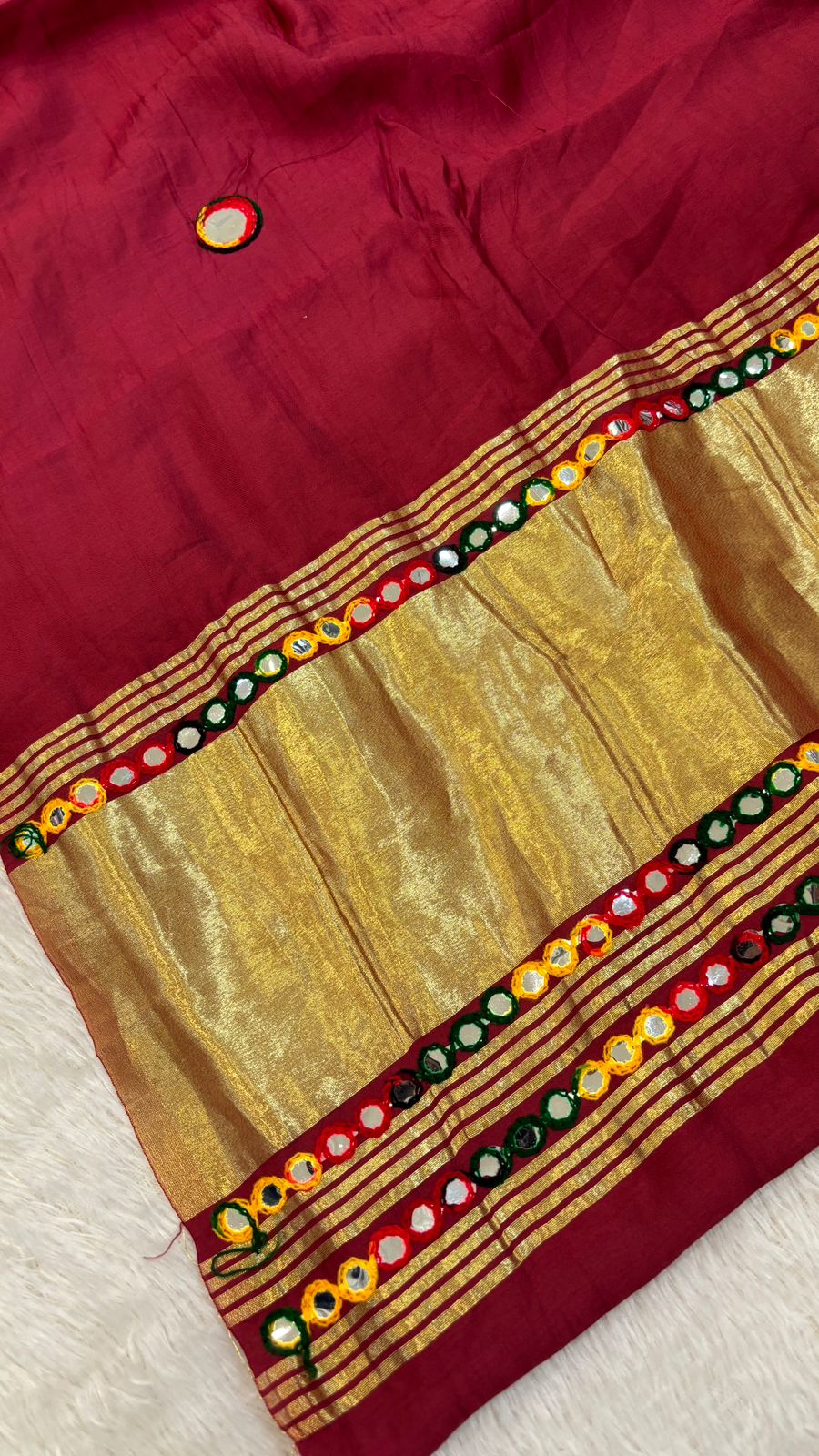 Semi Mirror Work Duppta With Lagadi Patta New - Maroon