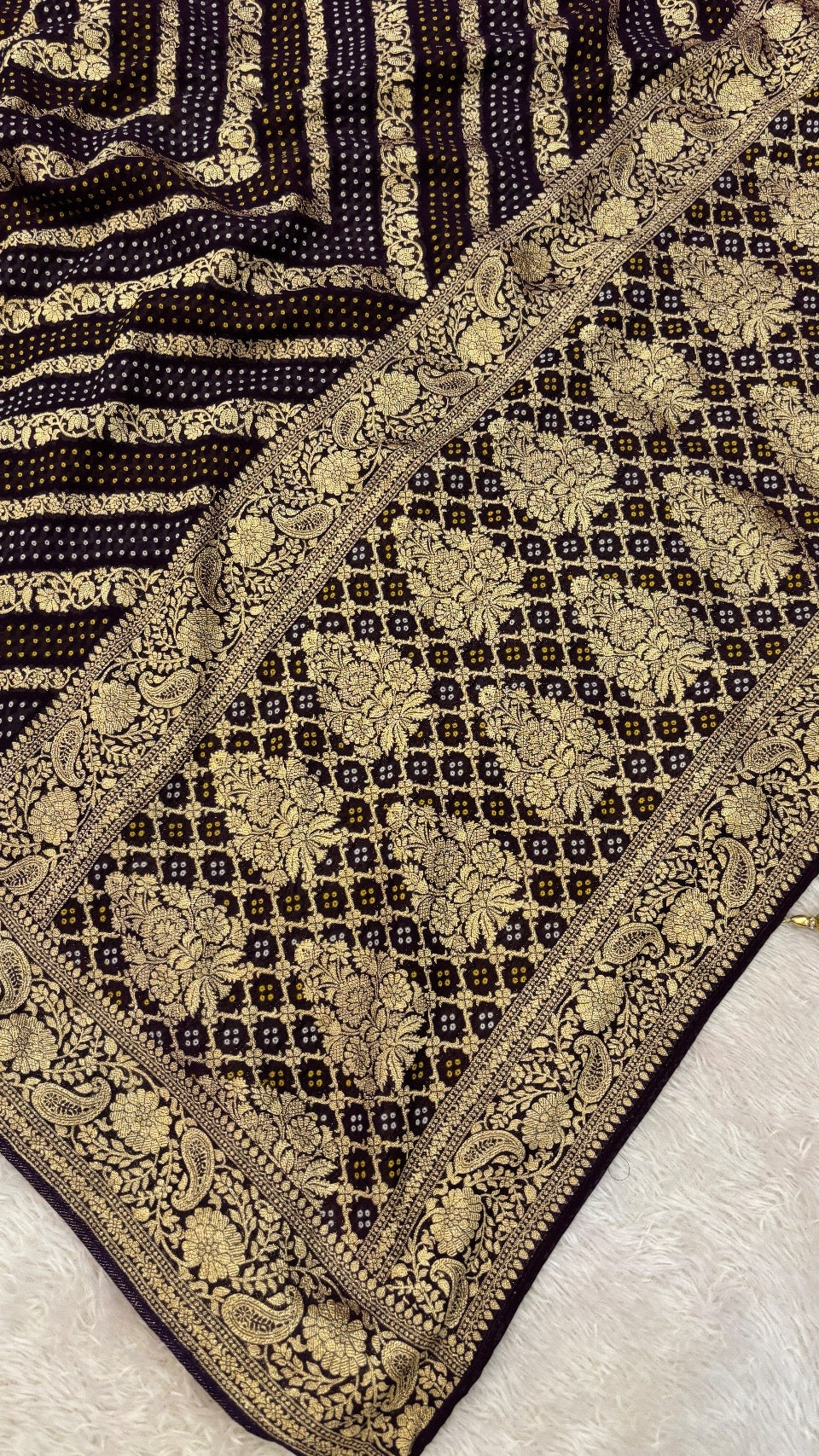 Traditional Khadi Georgette Banarasi Bandhej Saree (Wine) 3