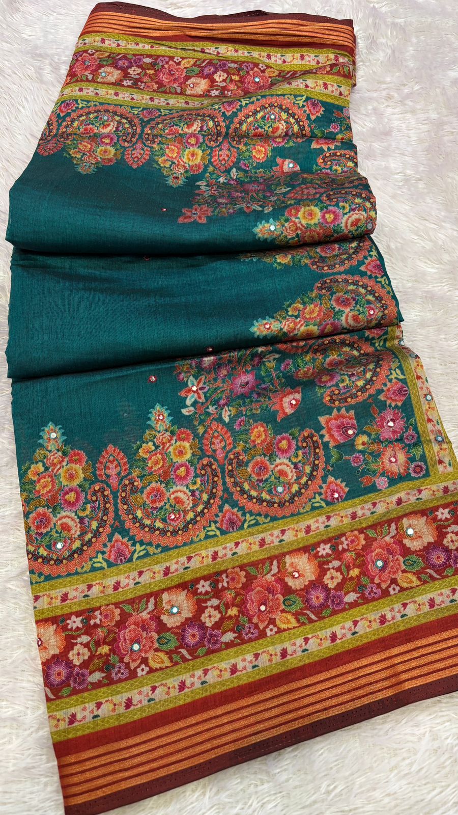 Pure Mul Cotten Mirror Work Saree