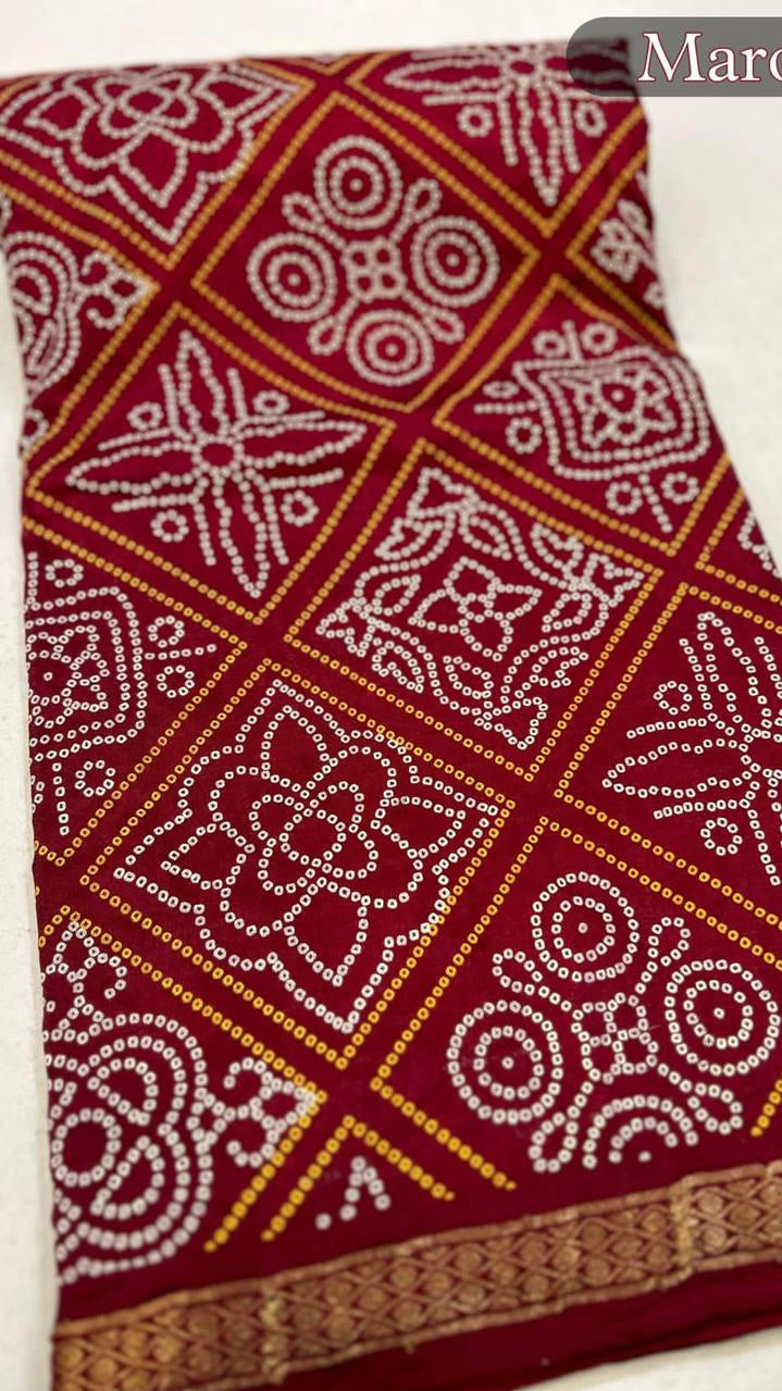 Art Silk Bandhani Sarees (52 Bhag Designe)
