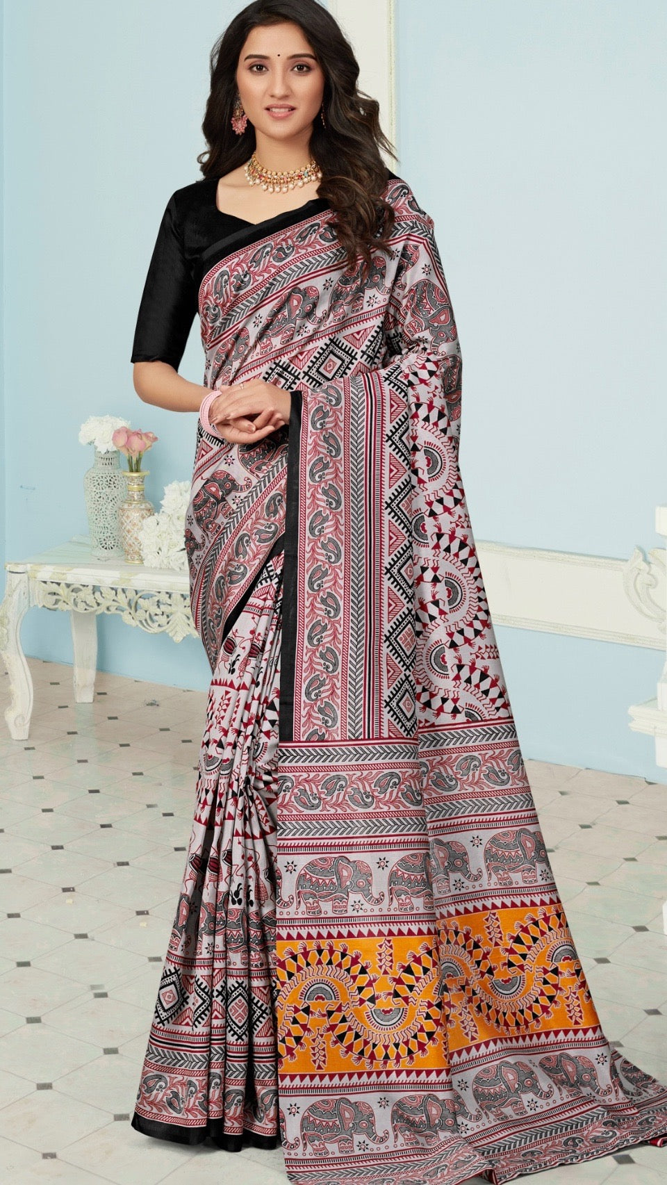 Gajraang Kalamkari, Sambalpuri Cotton Silk Saree