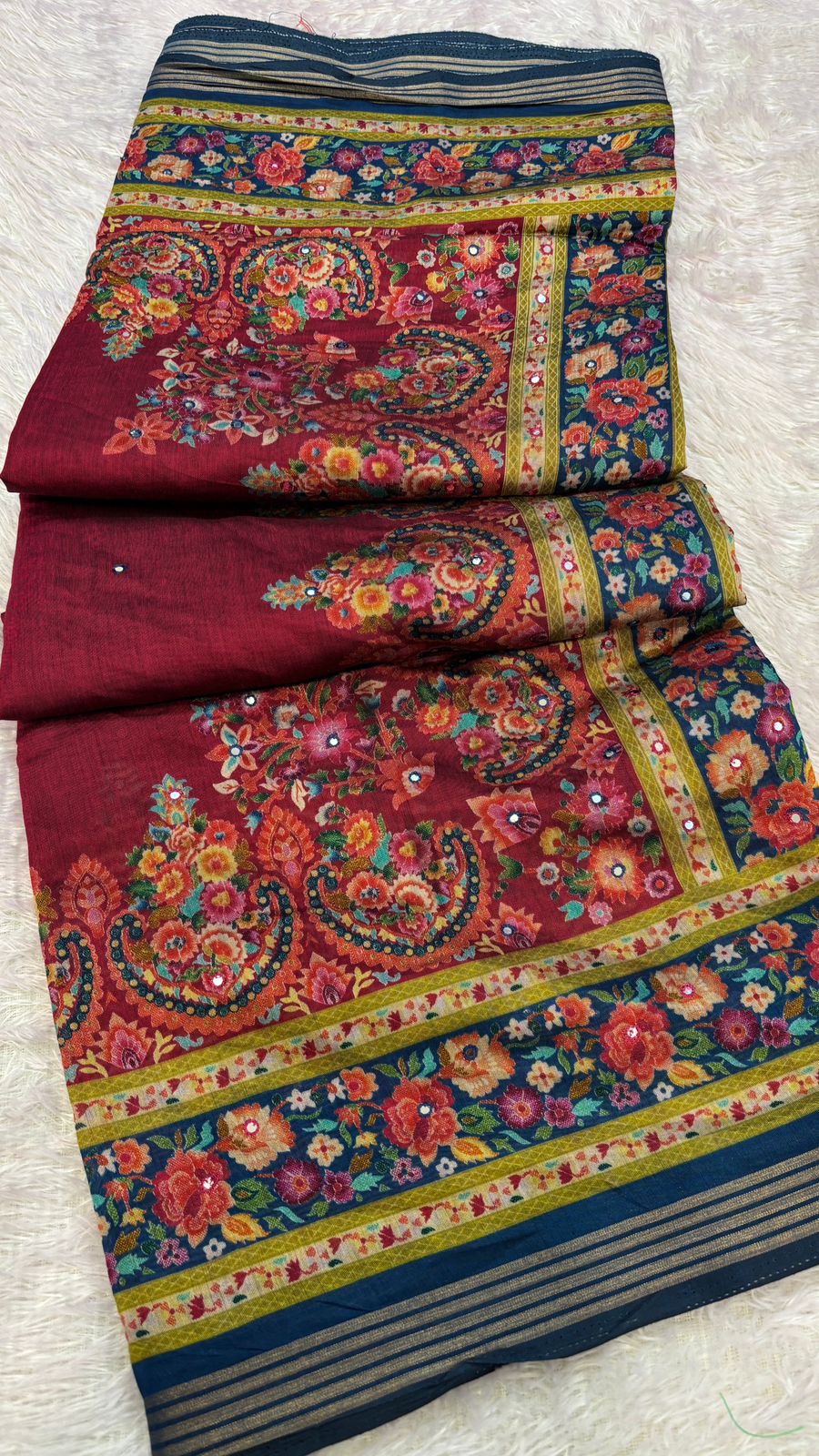 Pure Mul Cotten Mirror Work Saree