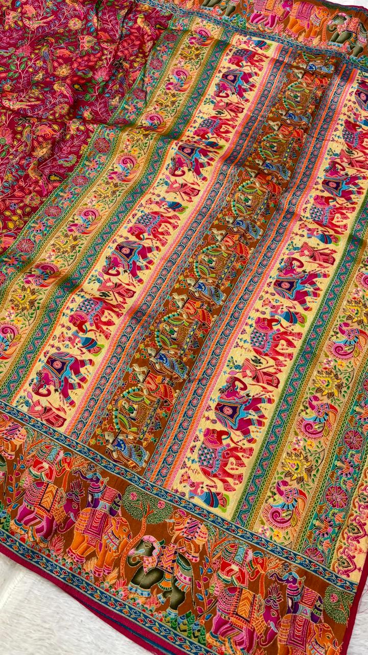 Pure Hand Weaving Kalamkari Saree (Rani Jaal)