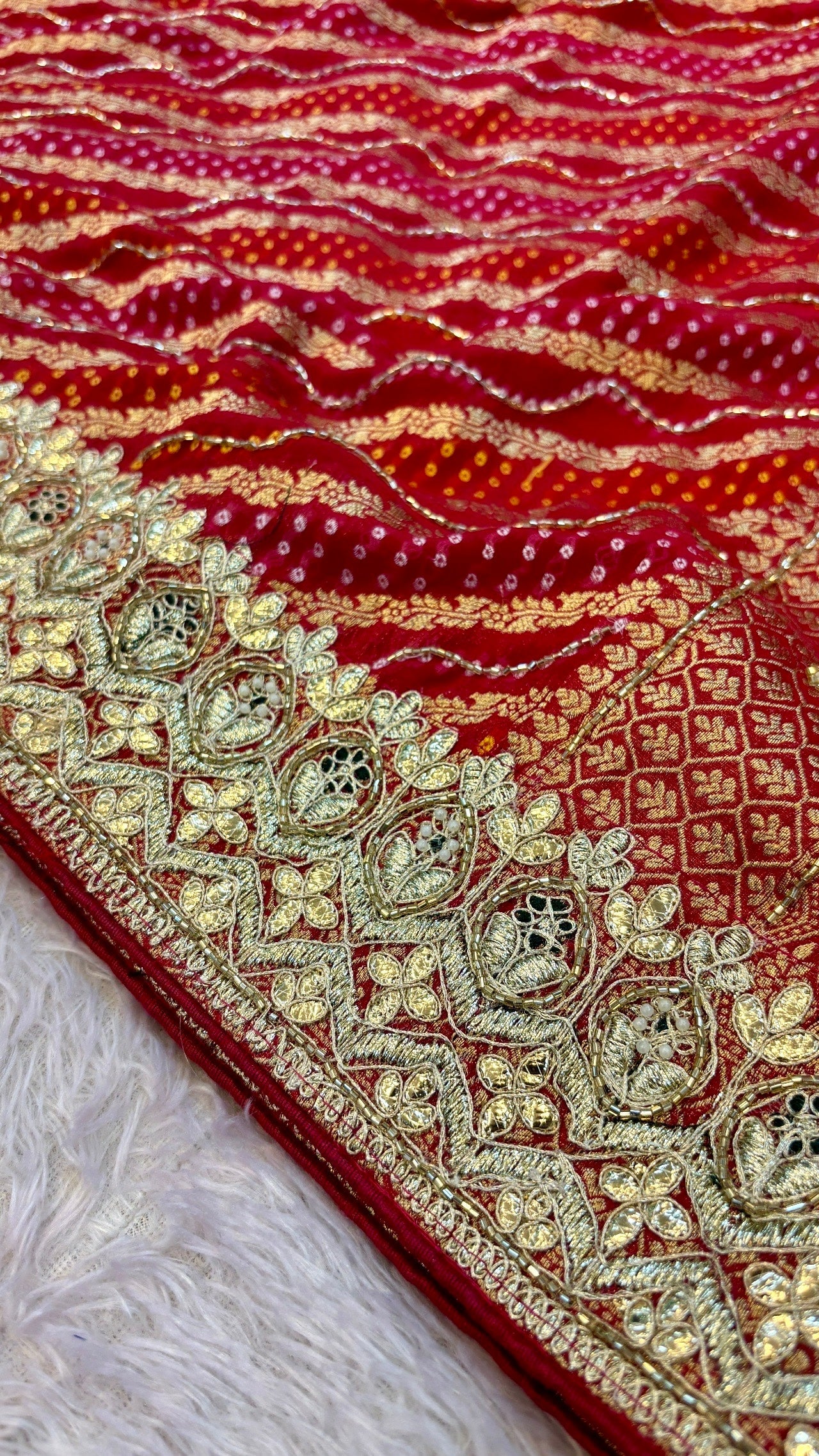 Georgette Banarasi Bandhej Saree with Handwork
