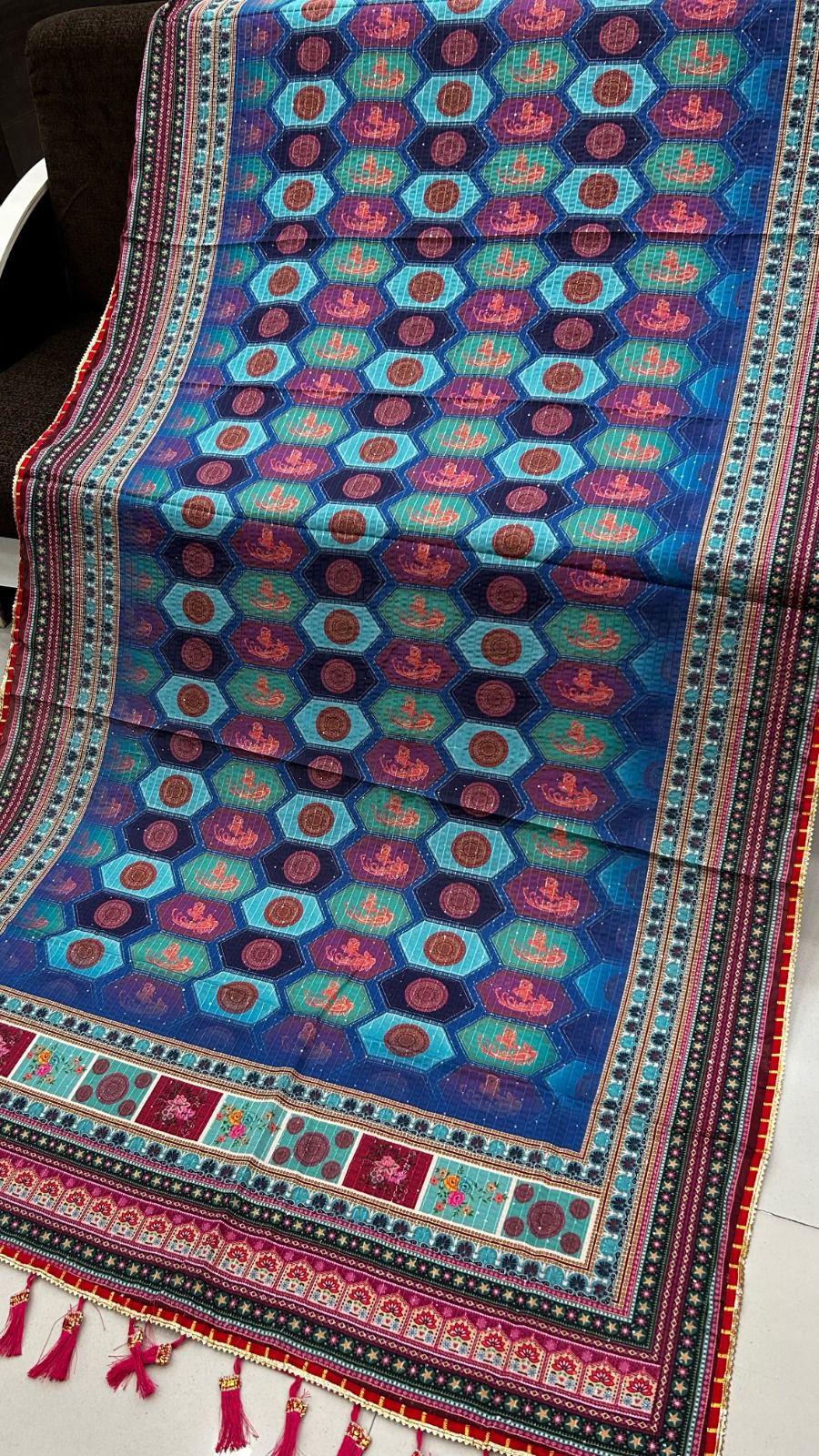 Hexagonal Blue Digital Lehanga Choli