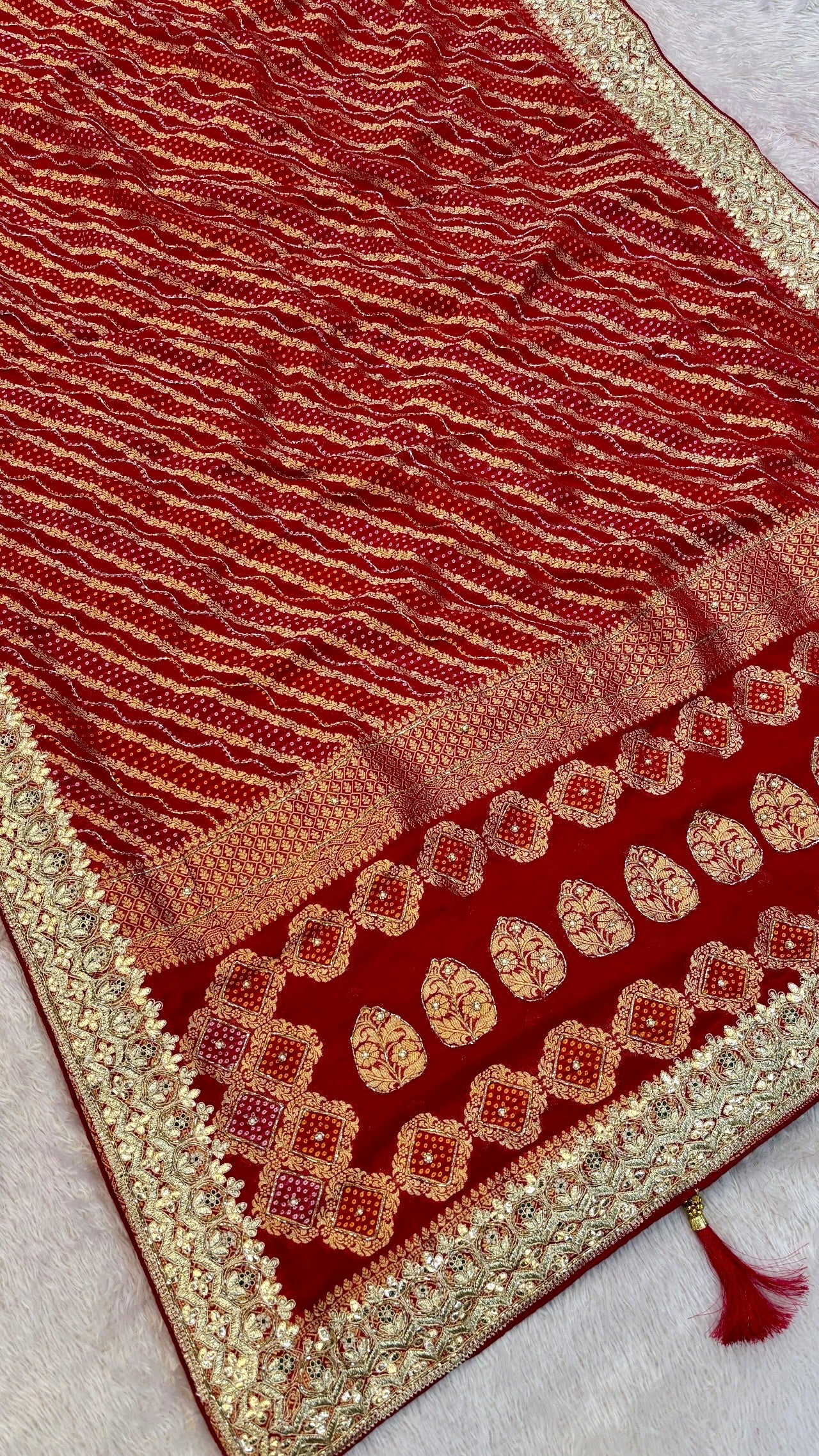 Georgette Banarasi Bandhej Saree with Handwork