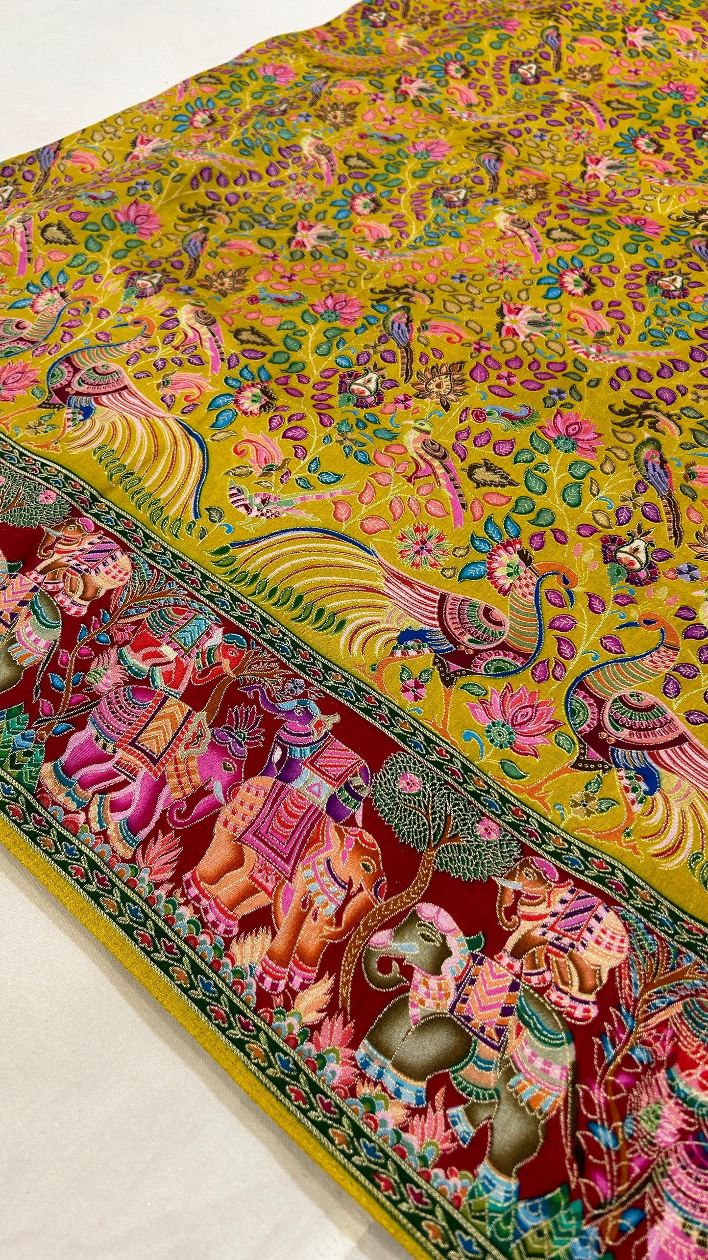 Pure Hand Weaving Kalamkari Saree (Gold Jaal)