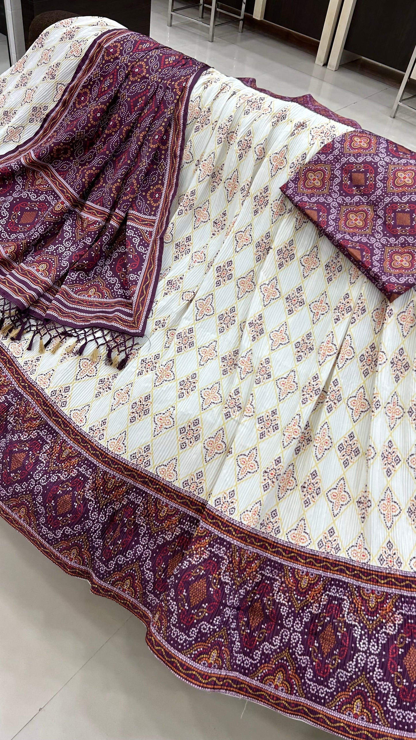 Designer Patola Bandhej Lehanga Choli :-Wine