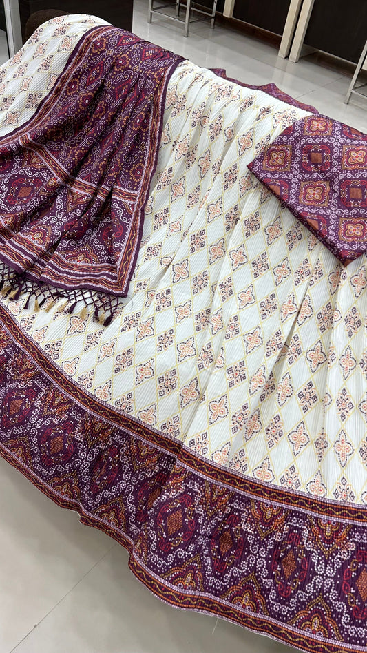 Designer Patola Bandhej Lehanga Choli :-Wine