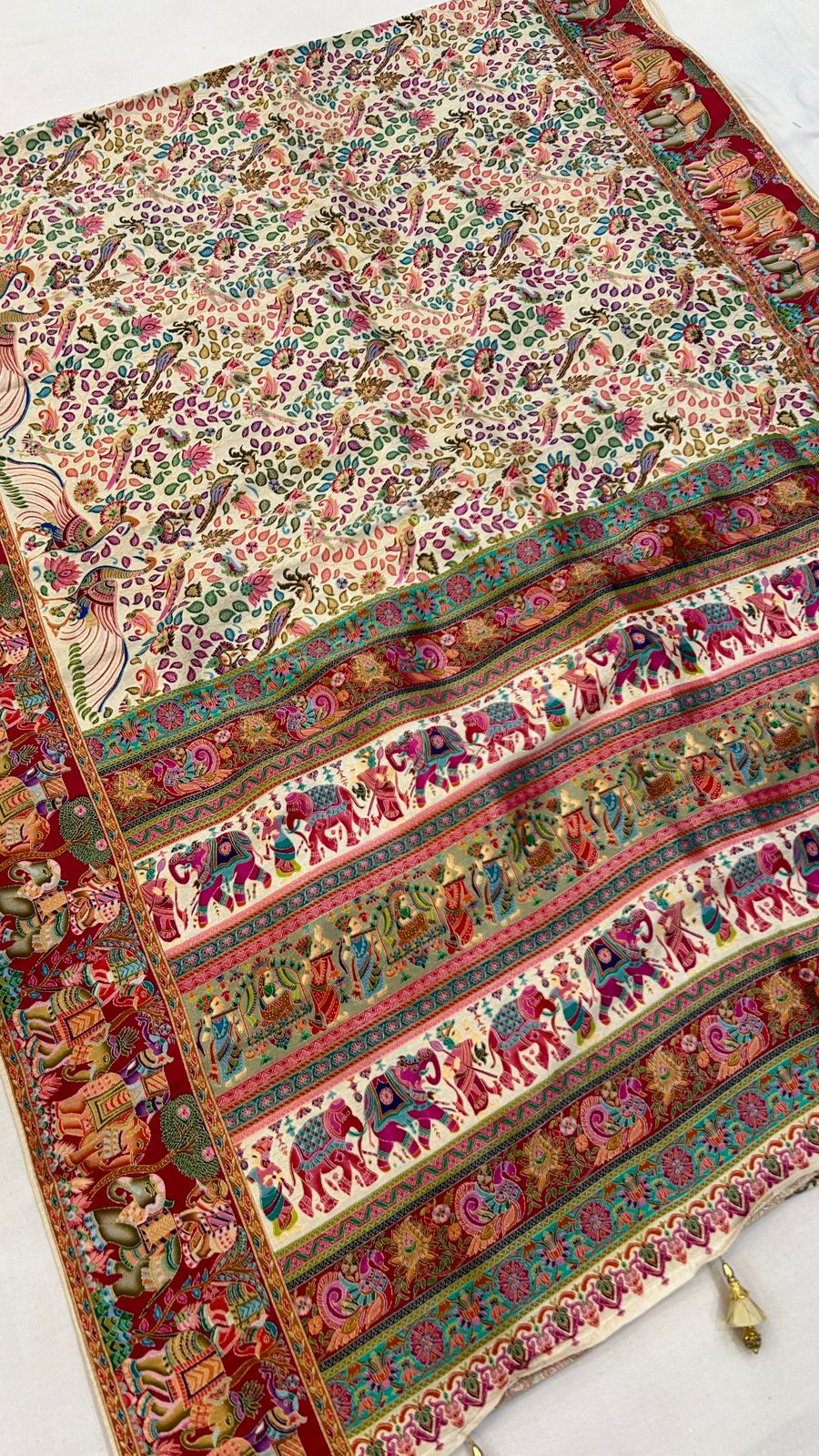 Pure Hand Weaving Kalamkari Saree (Cream Jaal)