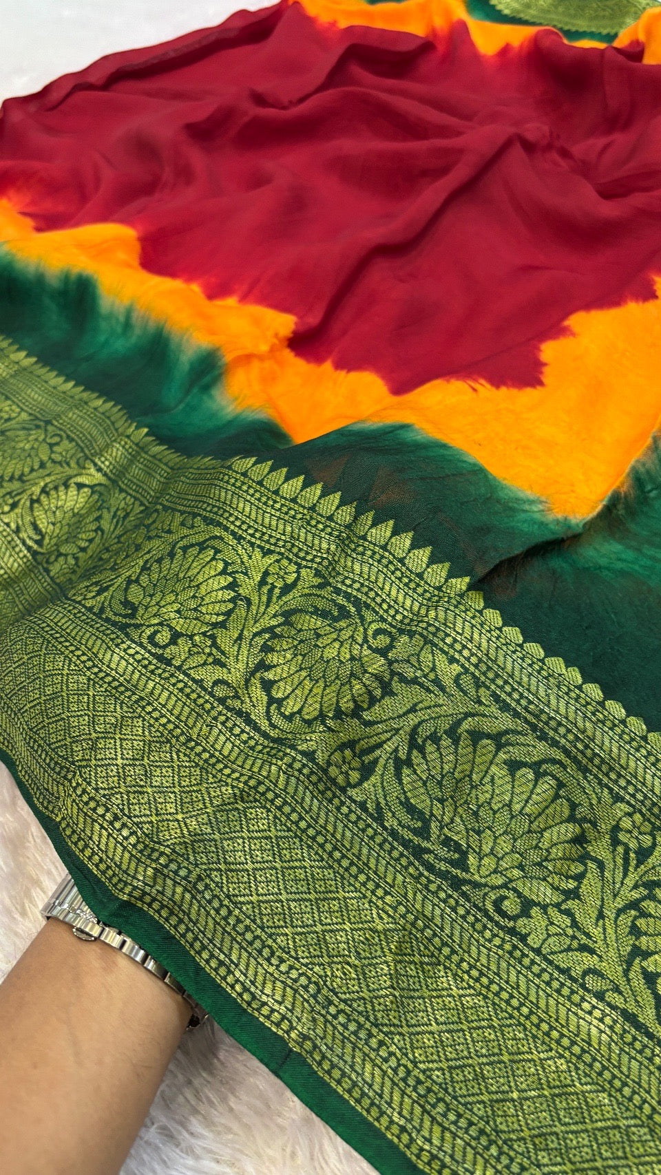 Royal Banarasi 3D Bandhani Saree (Maroon)