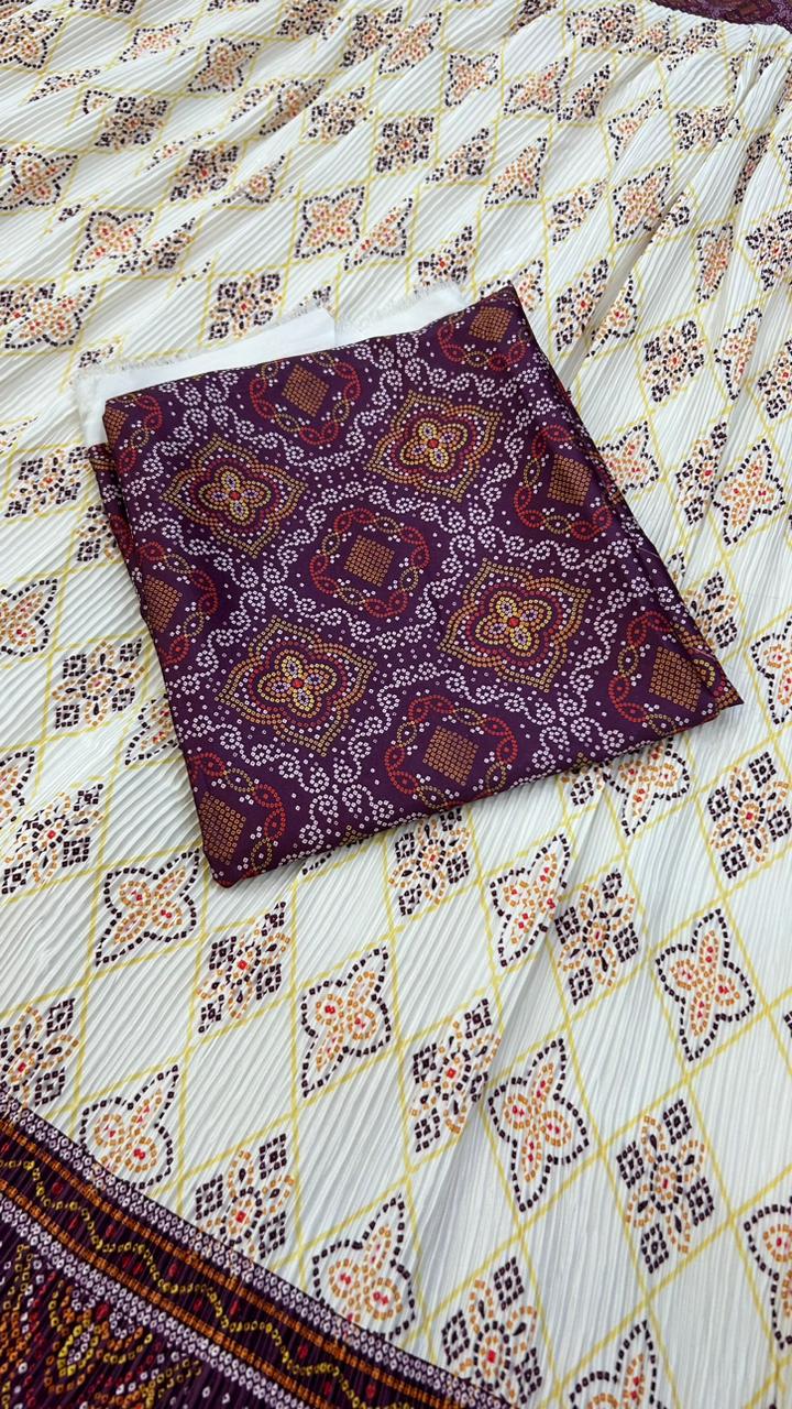 Designer Patola Bandhej Lehanga Choli :-Wine