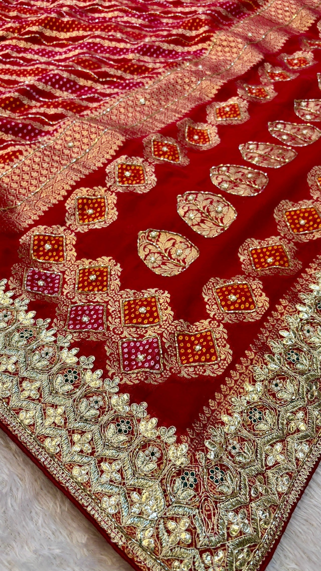 Georgette Banarasi Bandhej Saree with Handwork