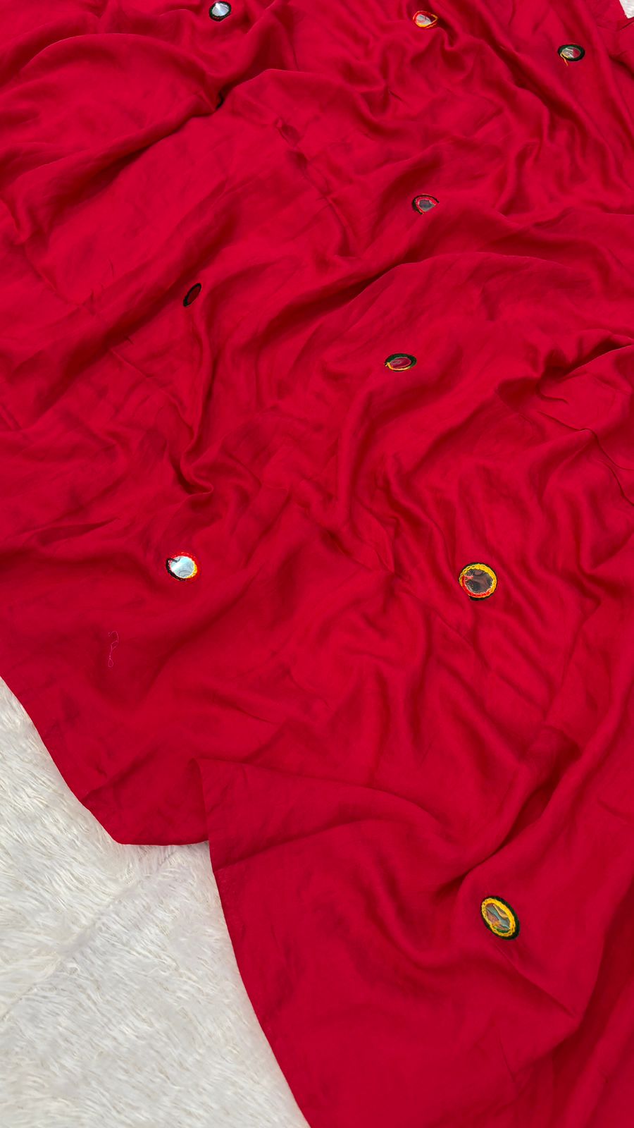 Semi Mirror Work Duppta With Lagadi Patta New - Red