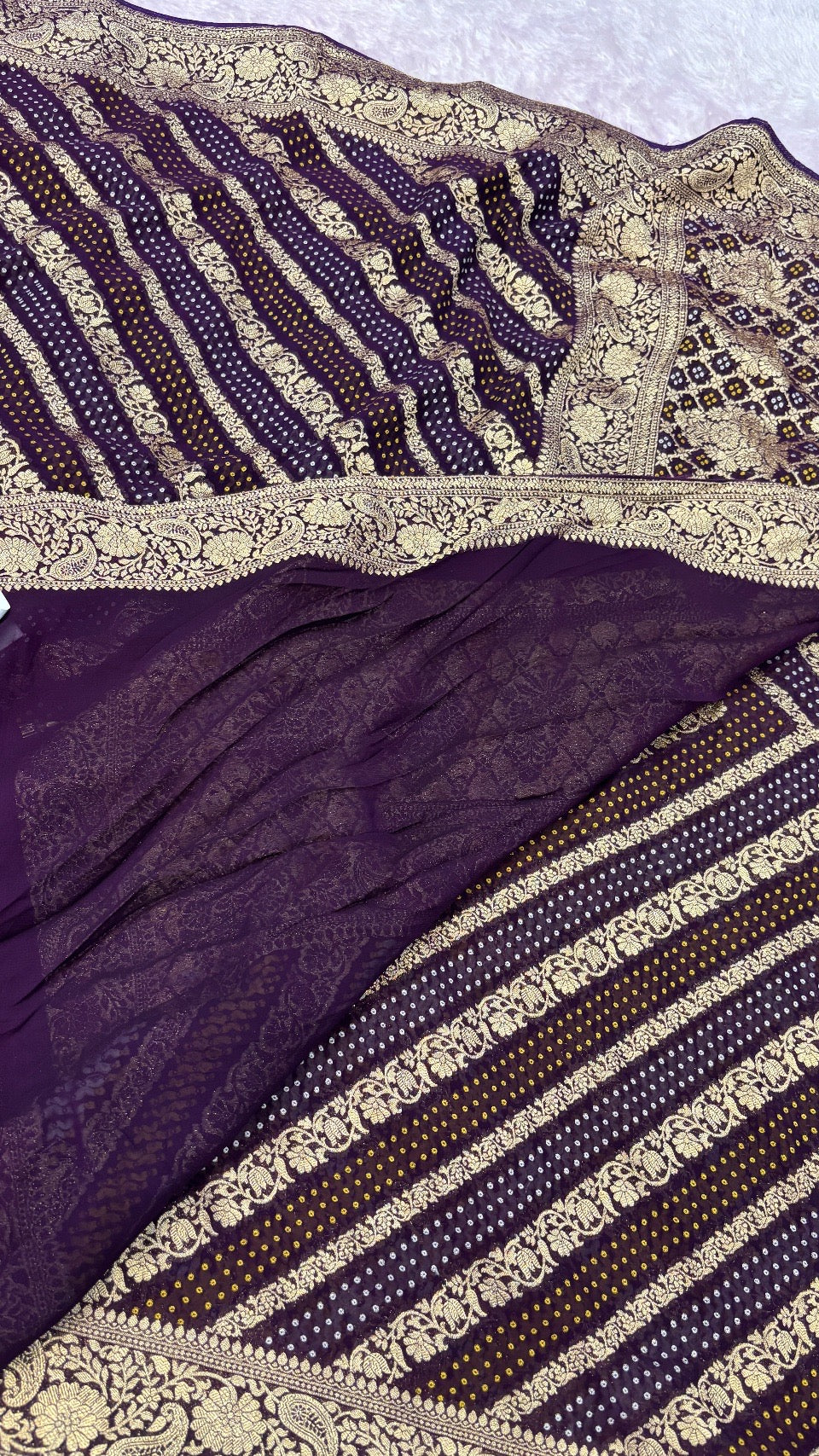 Traditional Khadi Georgette Banarasi Bandhej Saree (Wine) 3