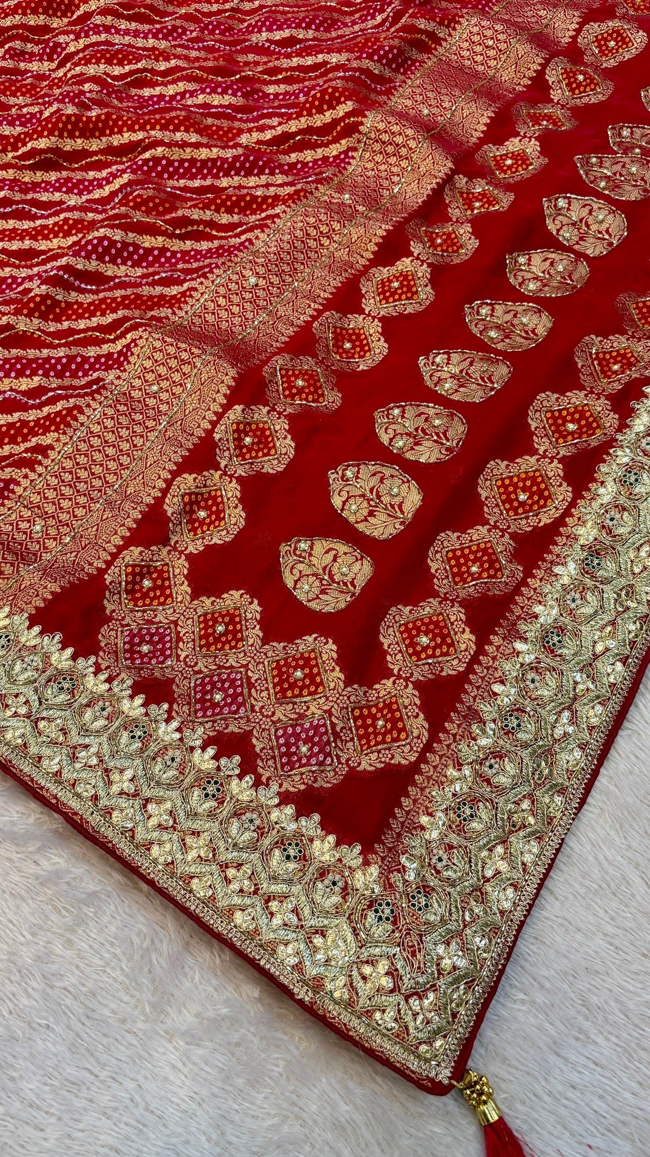 Georgette Banarasi Bandhej Saree with Handwork