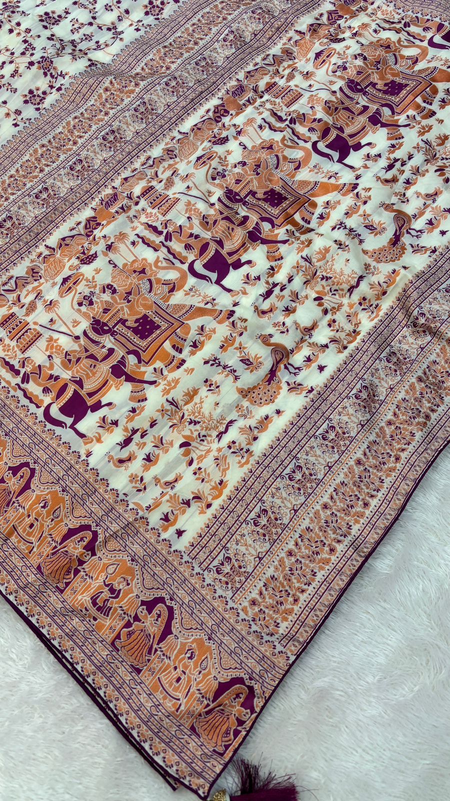 Soft Silk Rajwadi Saree (Pashmina Designe) :- WINE COLOR