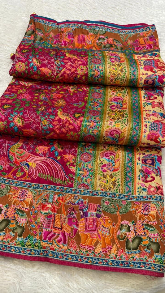 Pure Hand Weaving Kalamkari Saree (Rani Jaal)