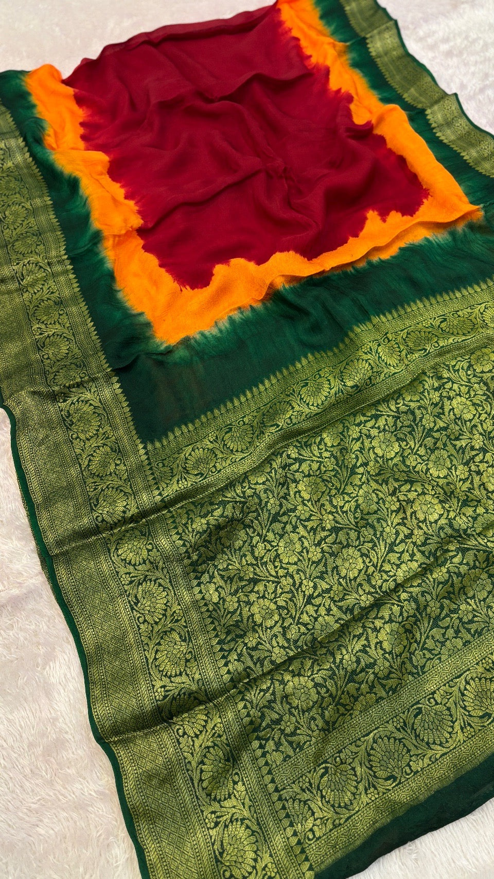 Royal Banarasi 3D Bandhani Saree (Maroon)