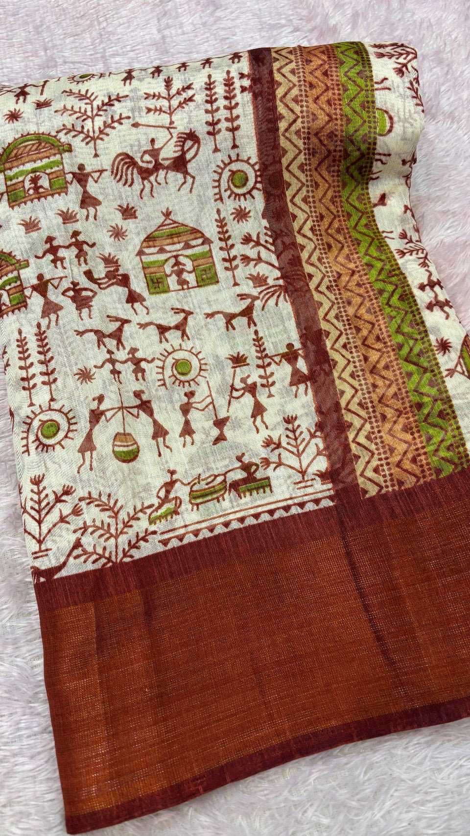 SUMMER SALE Warli Print Cotten Saree (Maroon)