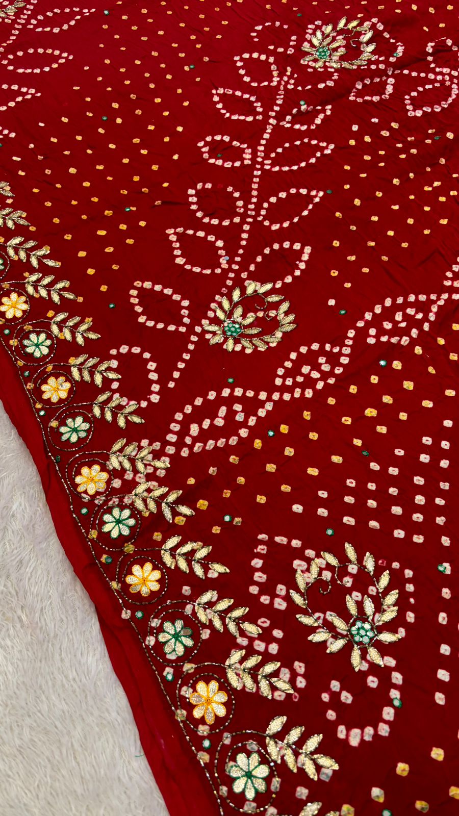 Pure Gaji Silk Handbandhej Gottapatti work Saree (Red)