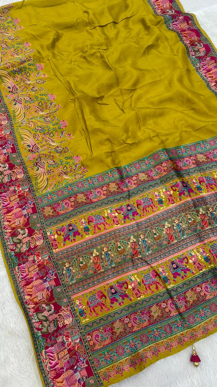 Pure Hand Weaving Kalamkari Saree (Gold Gala)