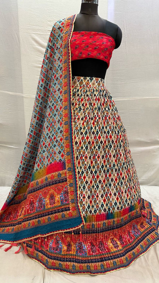 White Multi Lehanga Choli