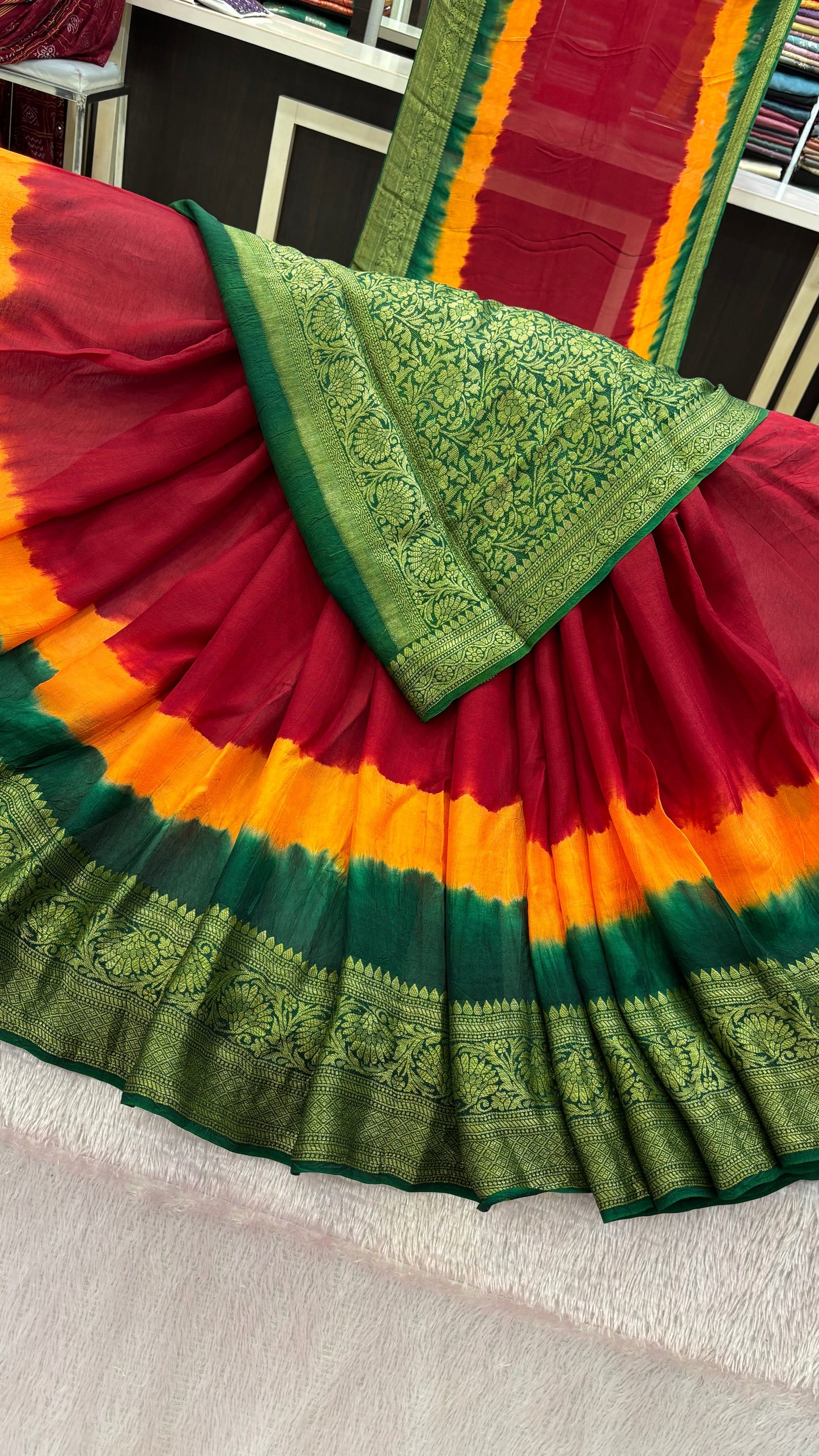 Royal Banarasi 3D Bandhani Saree (Maroon)