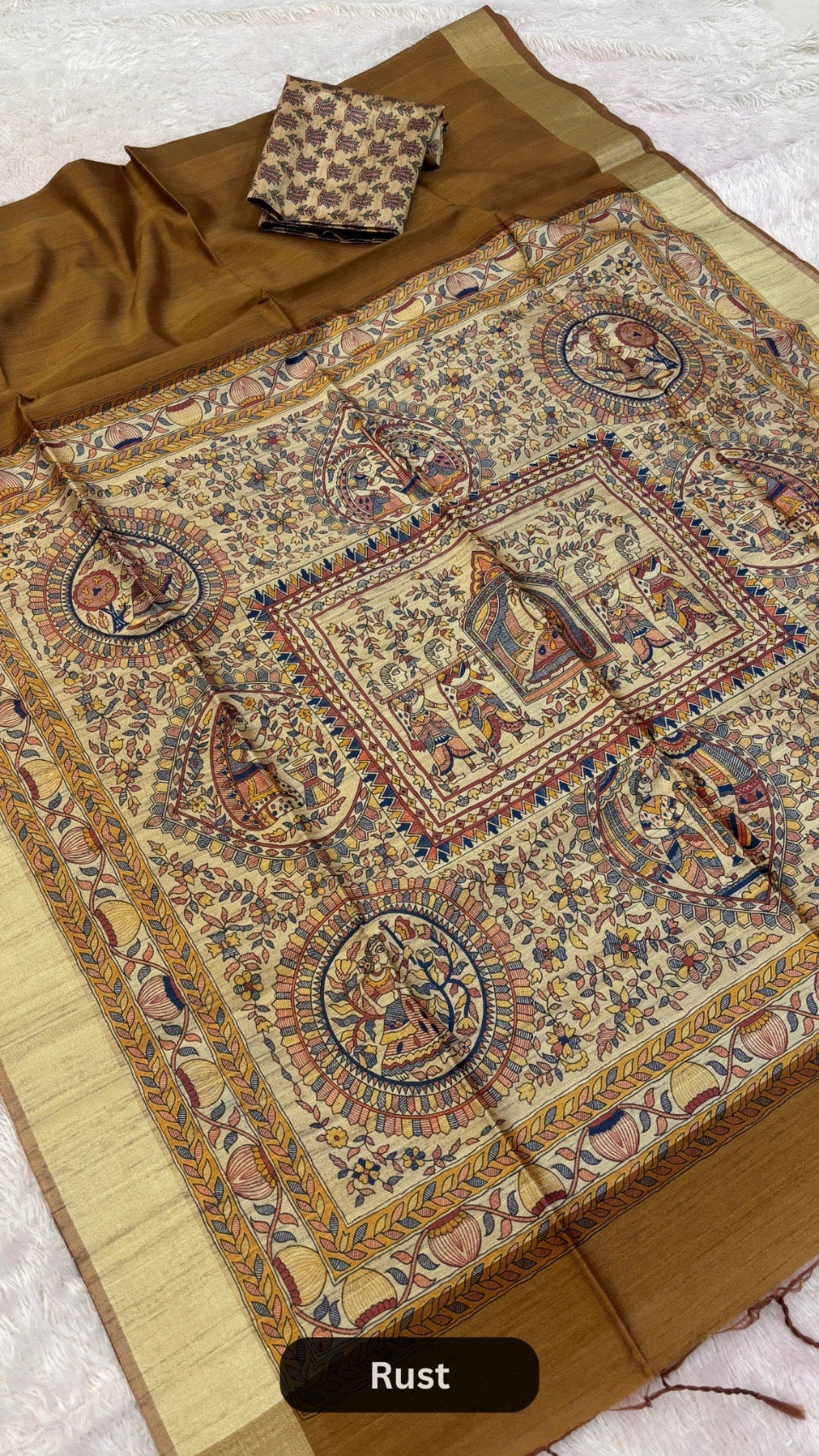 Madhubani Print Tusser Silk Saree