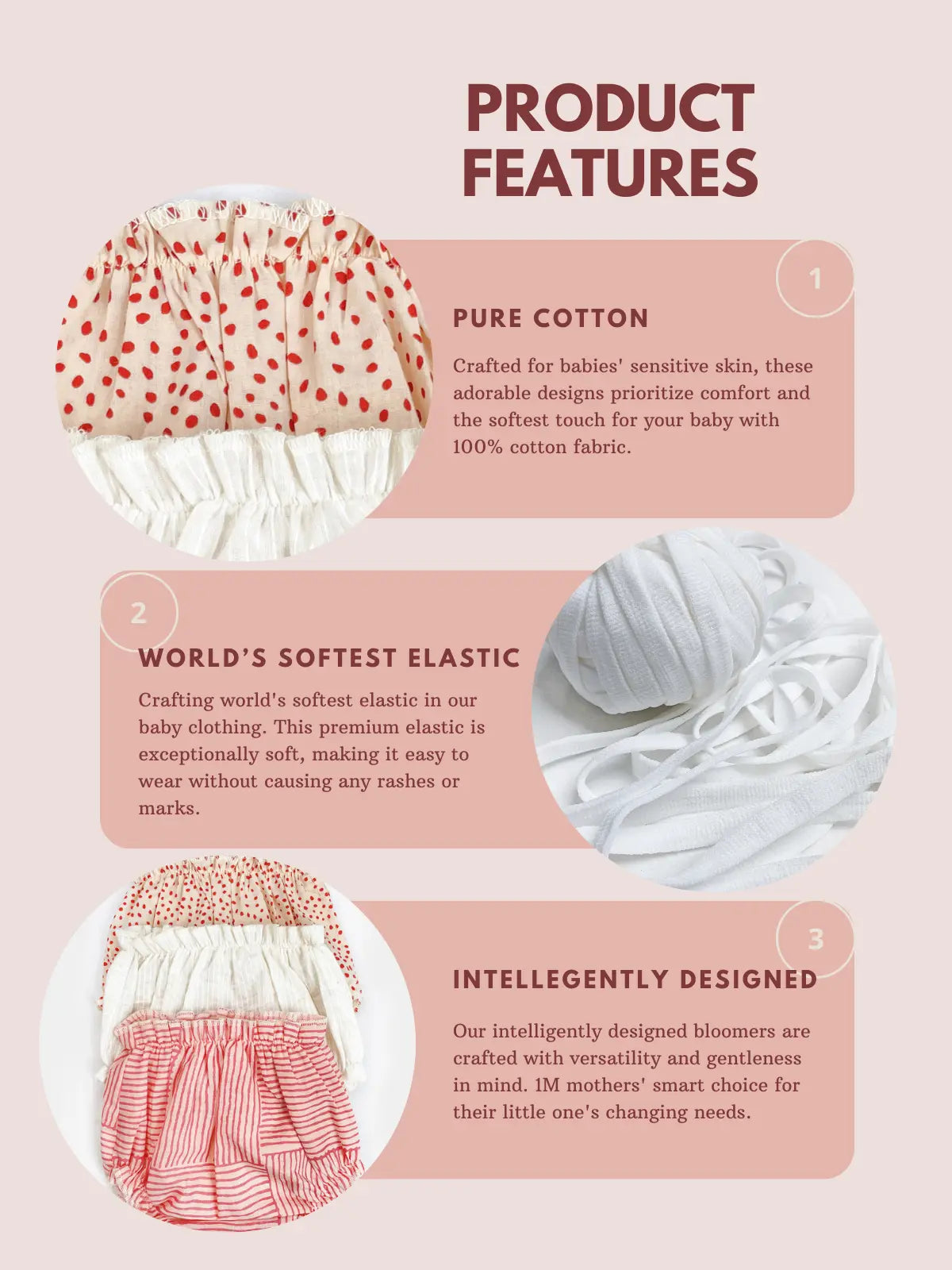 Halemons Baby Girl Pure Cotton Butter Bloomers World's Softest Elastic - Peach