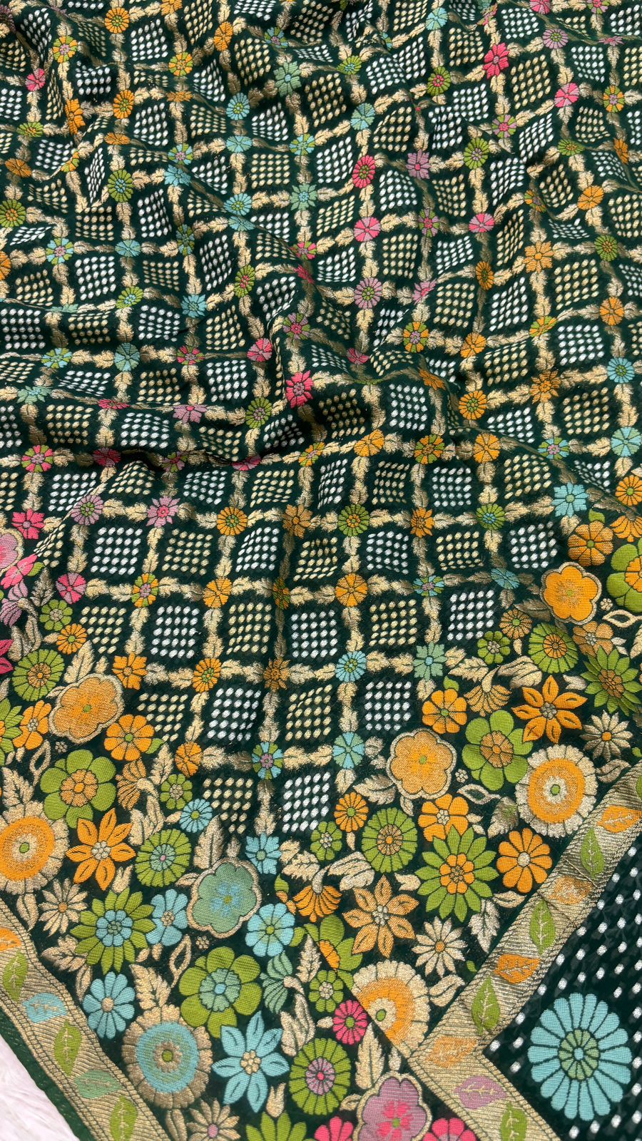 Original Minakari Bandhej Weaving Saree (Green Color)