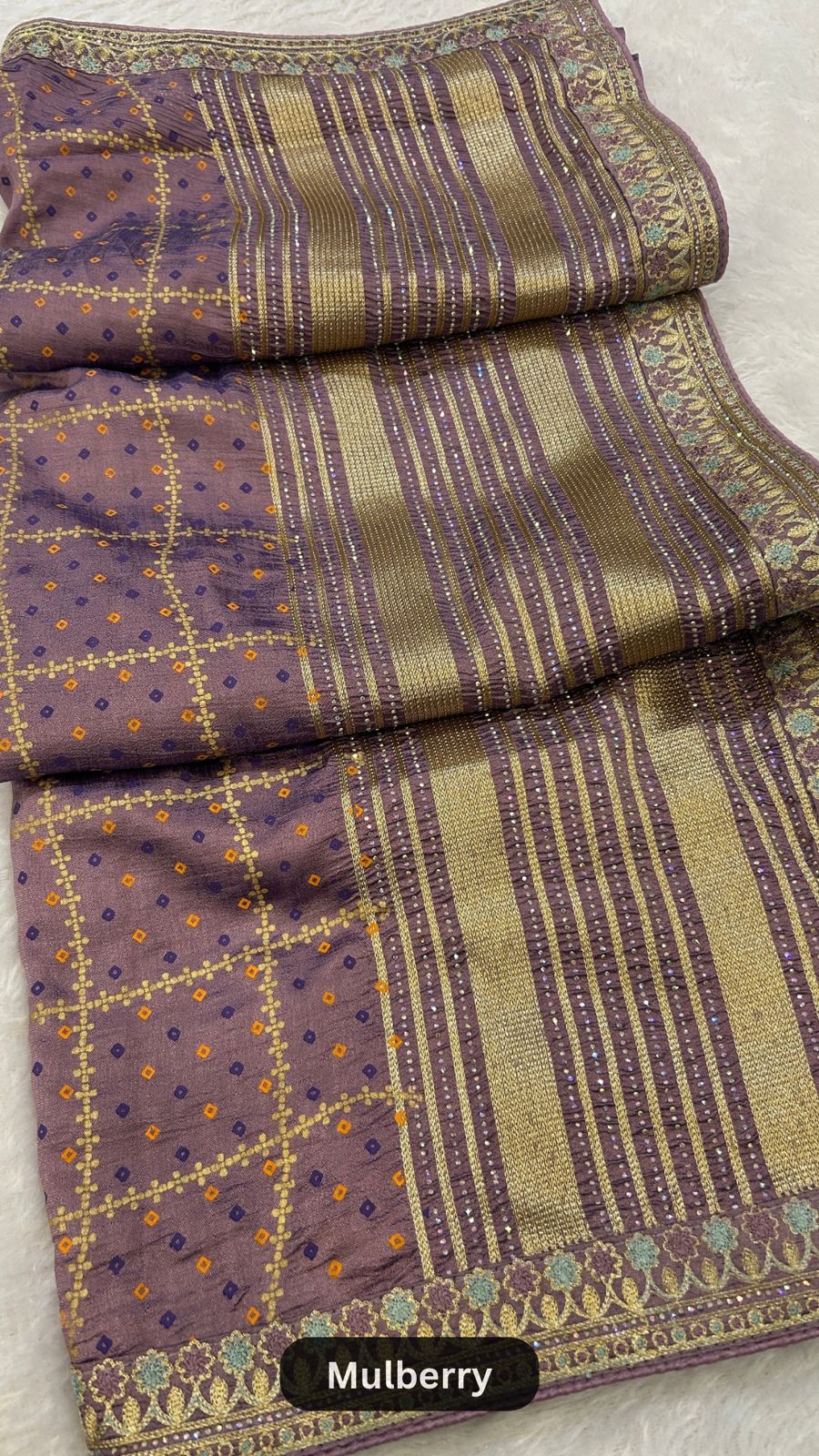 Heritage Kutchi Bandhani Saree With Siroski Work