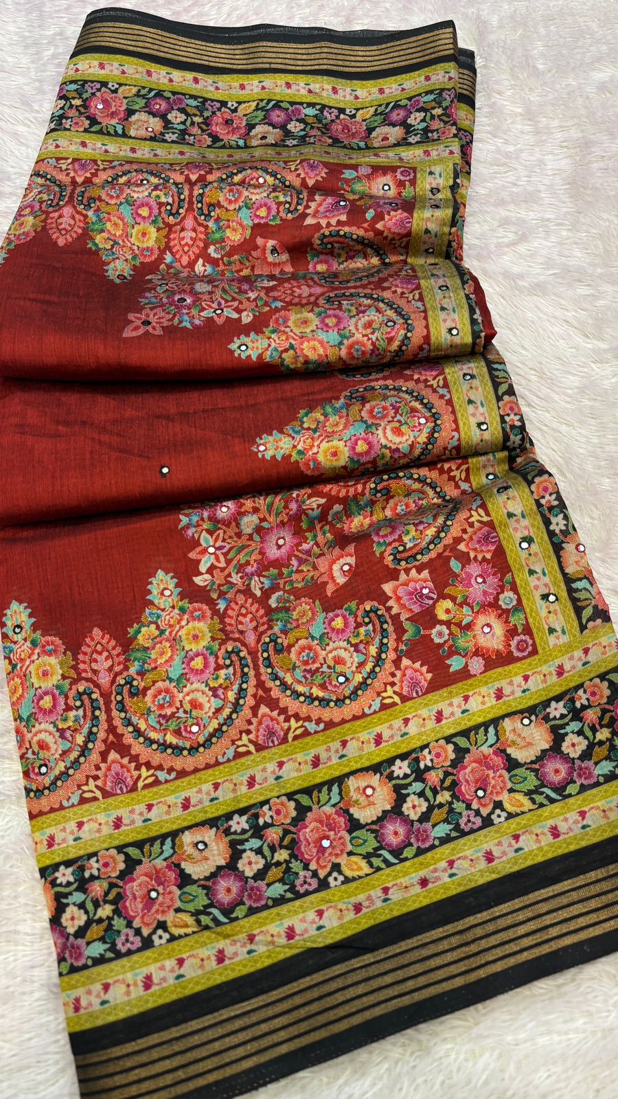 Pure Mul Cotten Mirror Work Saree