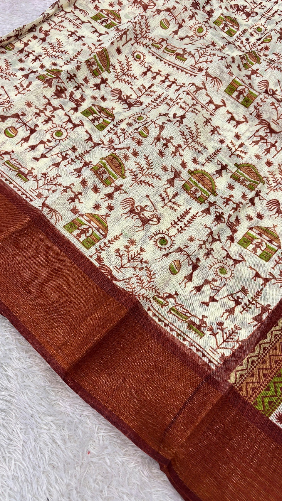 SUMMER SALE Warli Print Cotten Saree (Maroon)